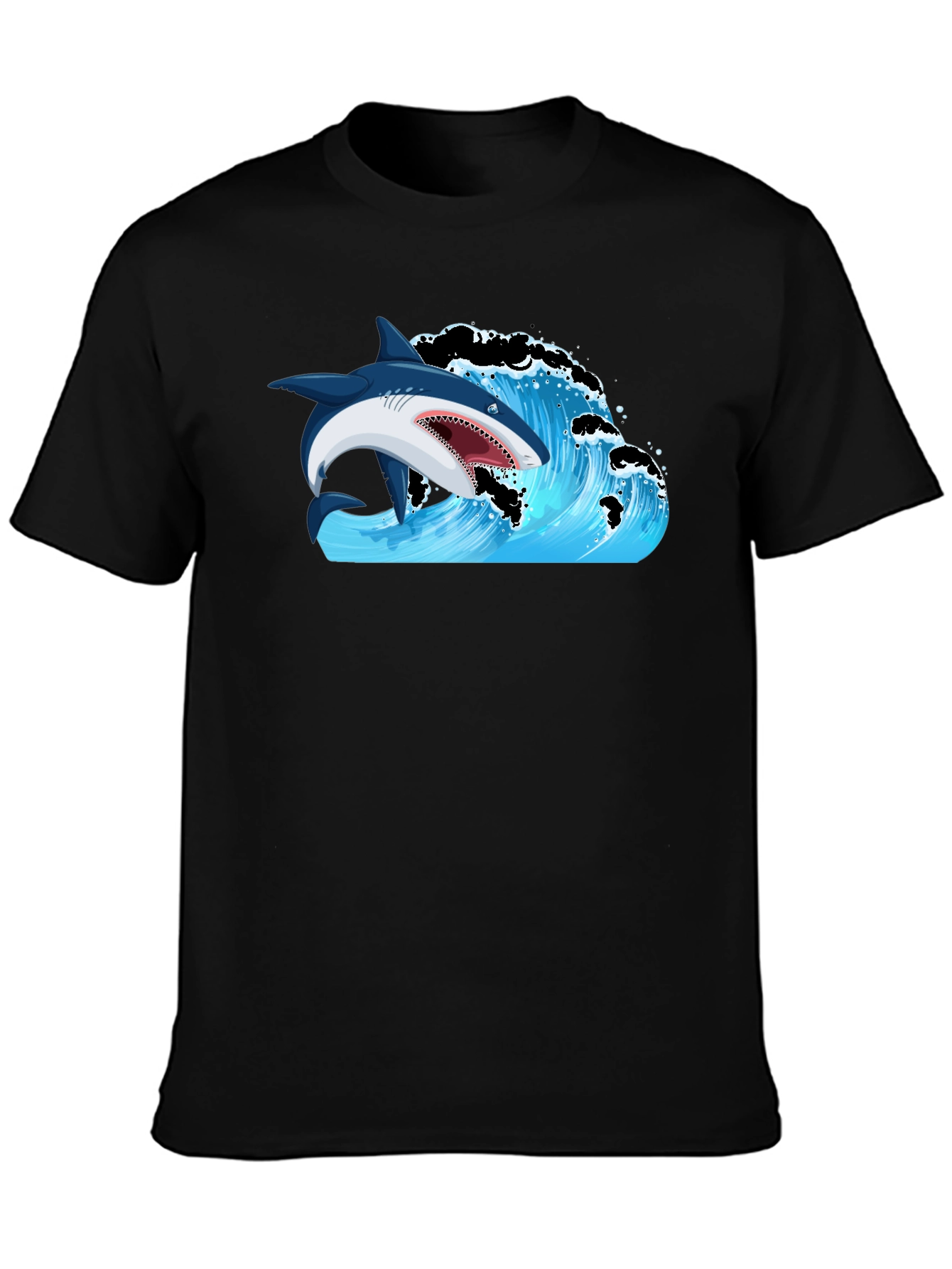 Black Shark Wave Graphic Print T-Shirt view 3