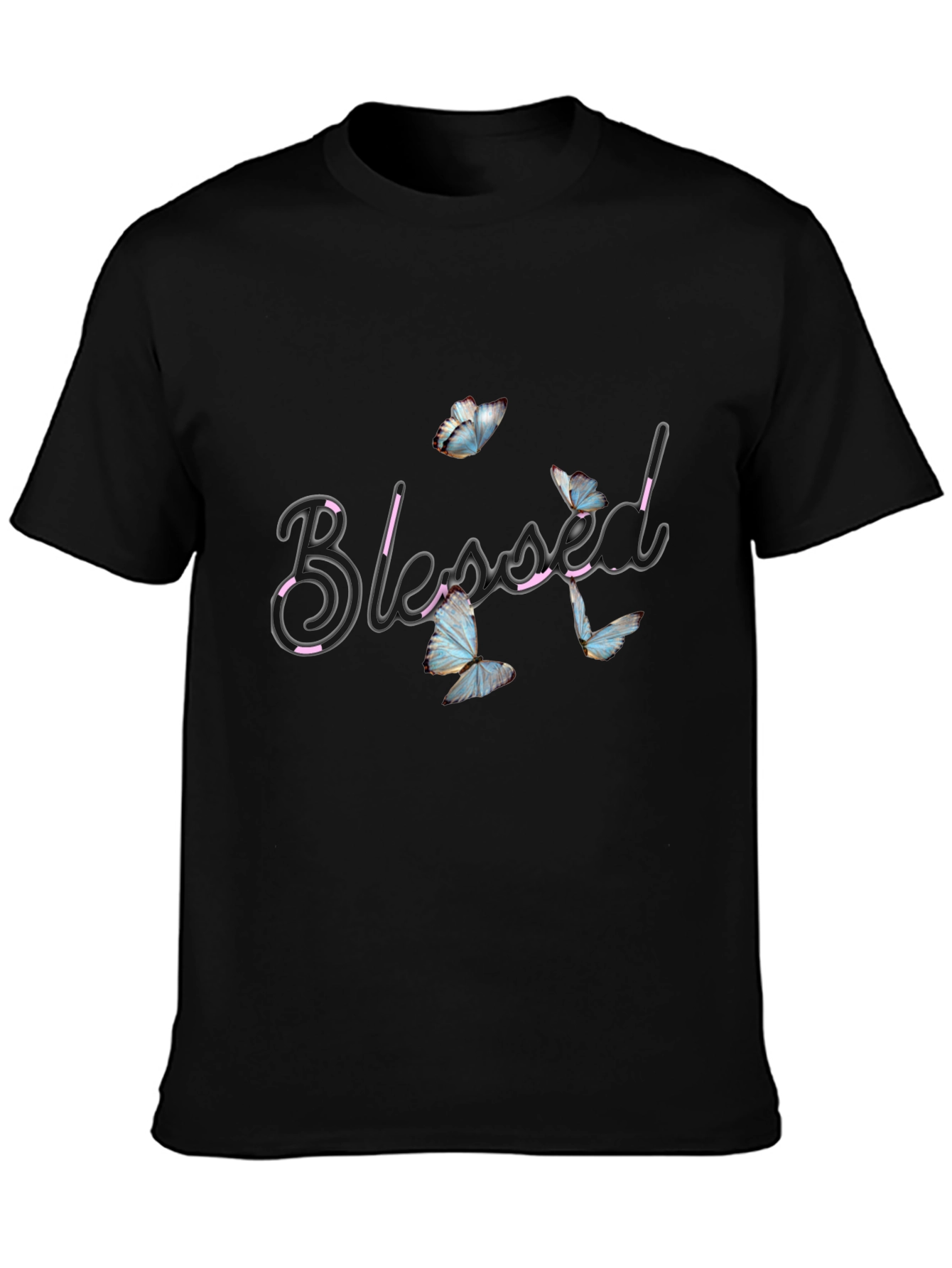 Black Blessed Butterfly Graphic Tee - Soft Black Cotton view 3