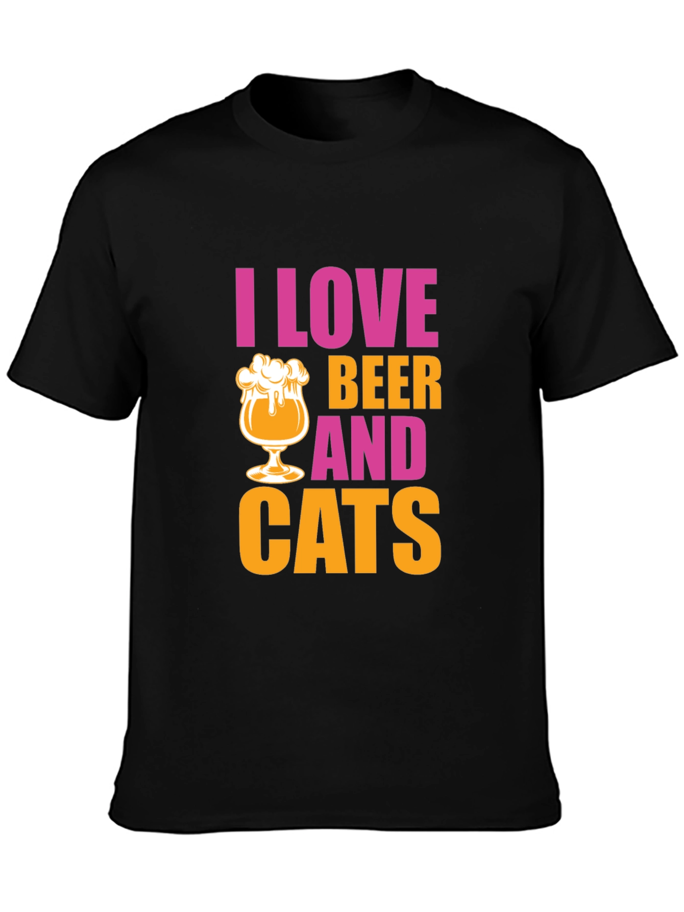 Black I Love Beer and Cats Graphic T-Shirt view 3