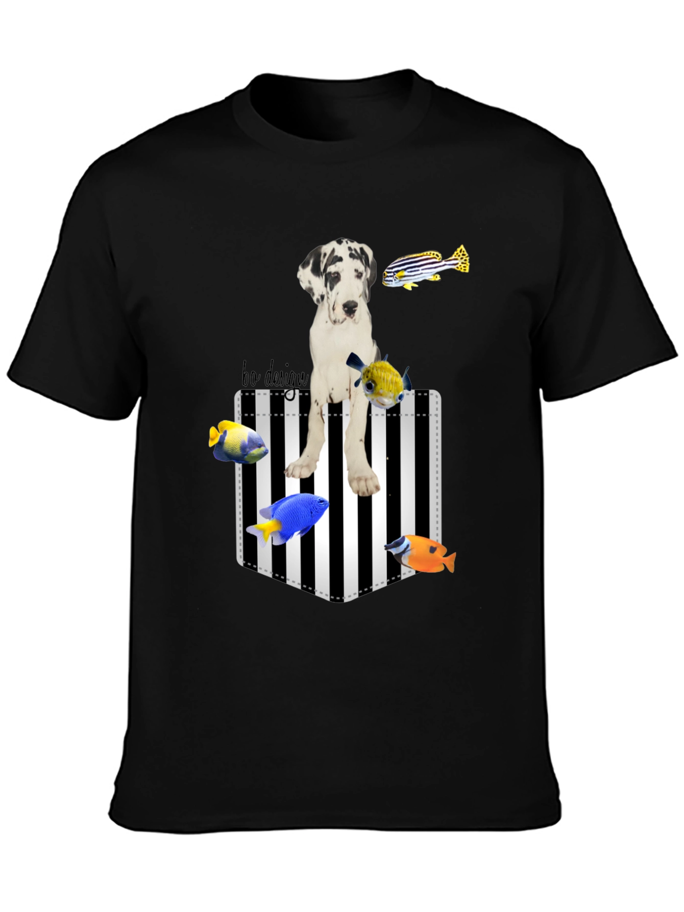 Black Dog and Fish Graphic Tee - Unique Print view 3