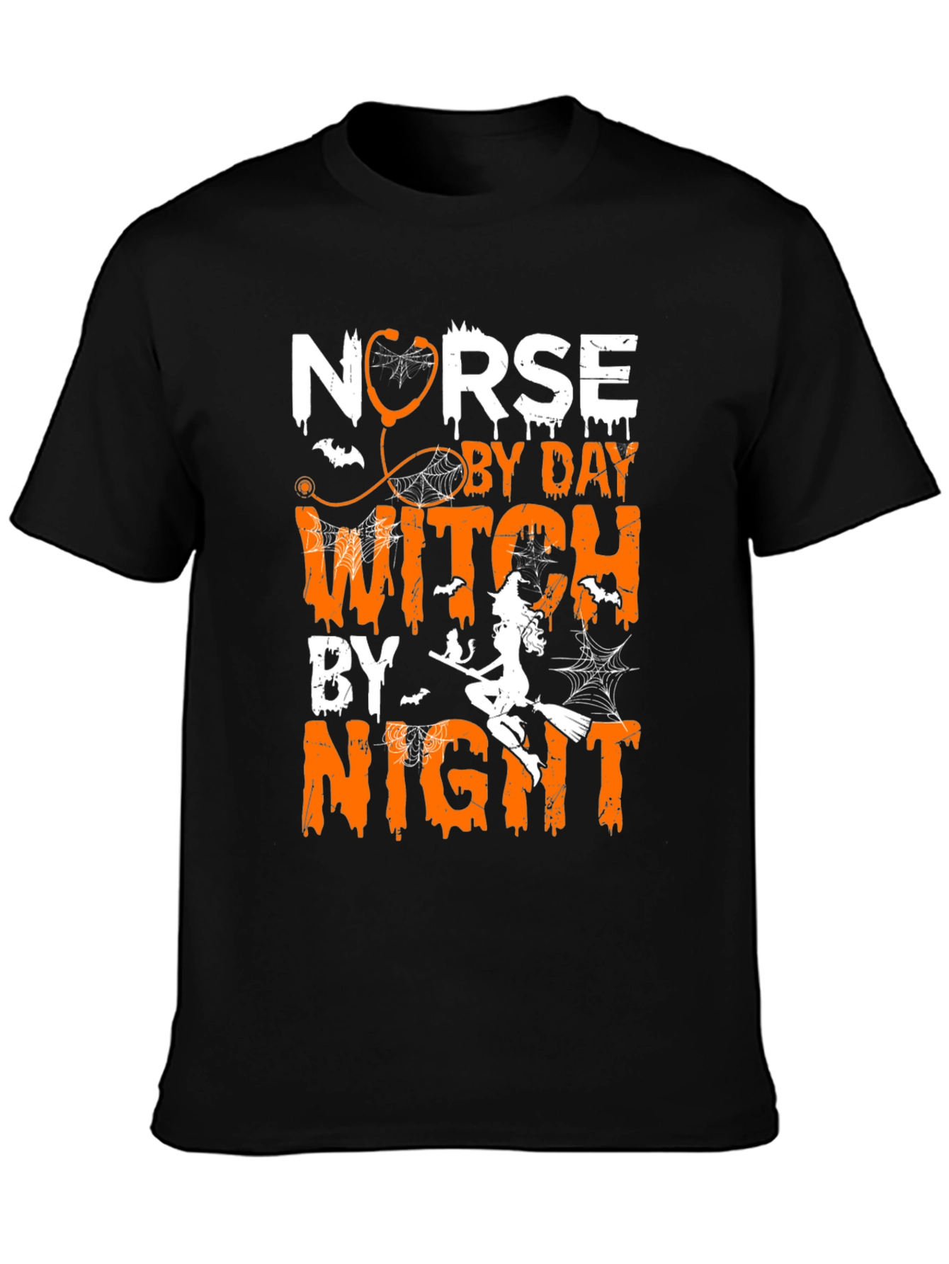 Black Nurse By Day Witch By Night Halloween T-Shirt view 3
