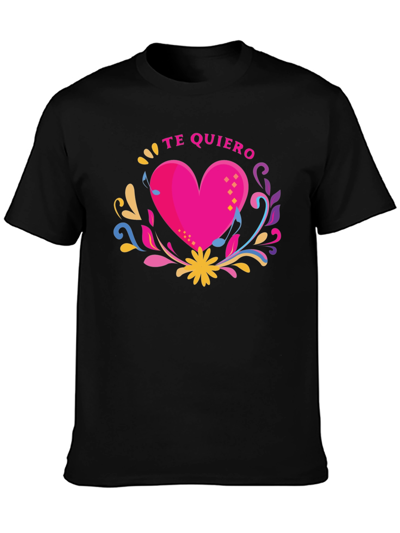 Black Te Quiero Heart Graphic Black T-Shirt view 3