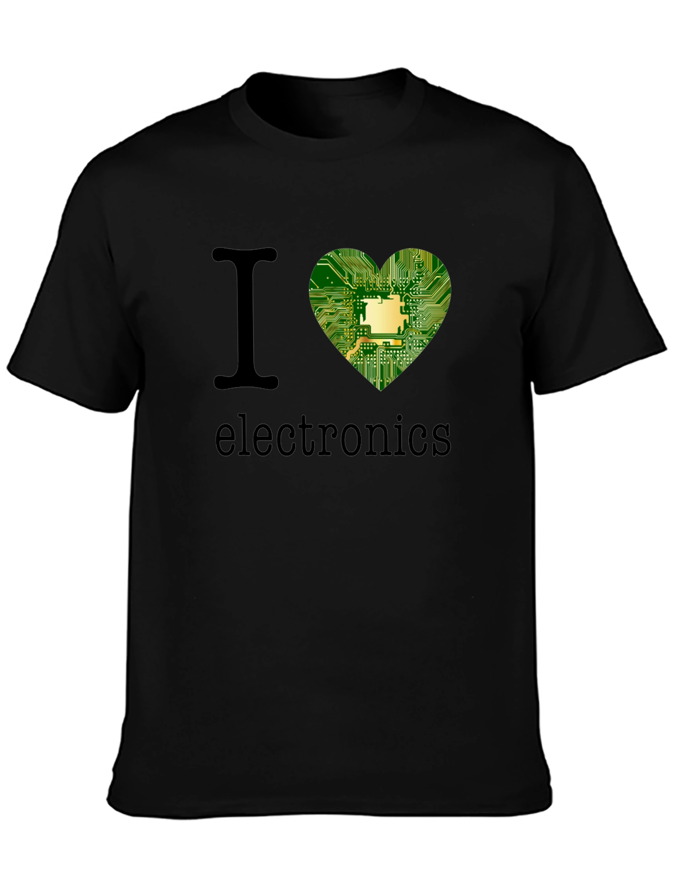Black I Heart Electronics T-Shirt - Circuit Board Design view 3