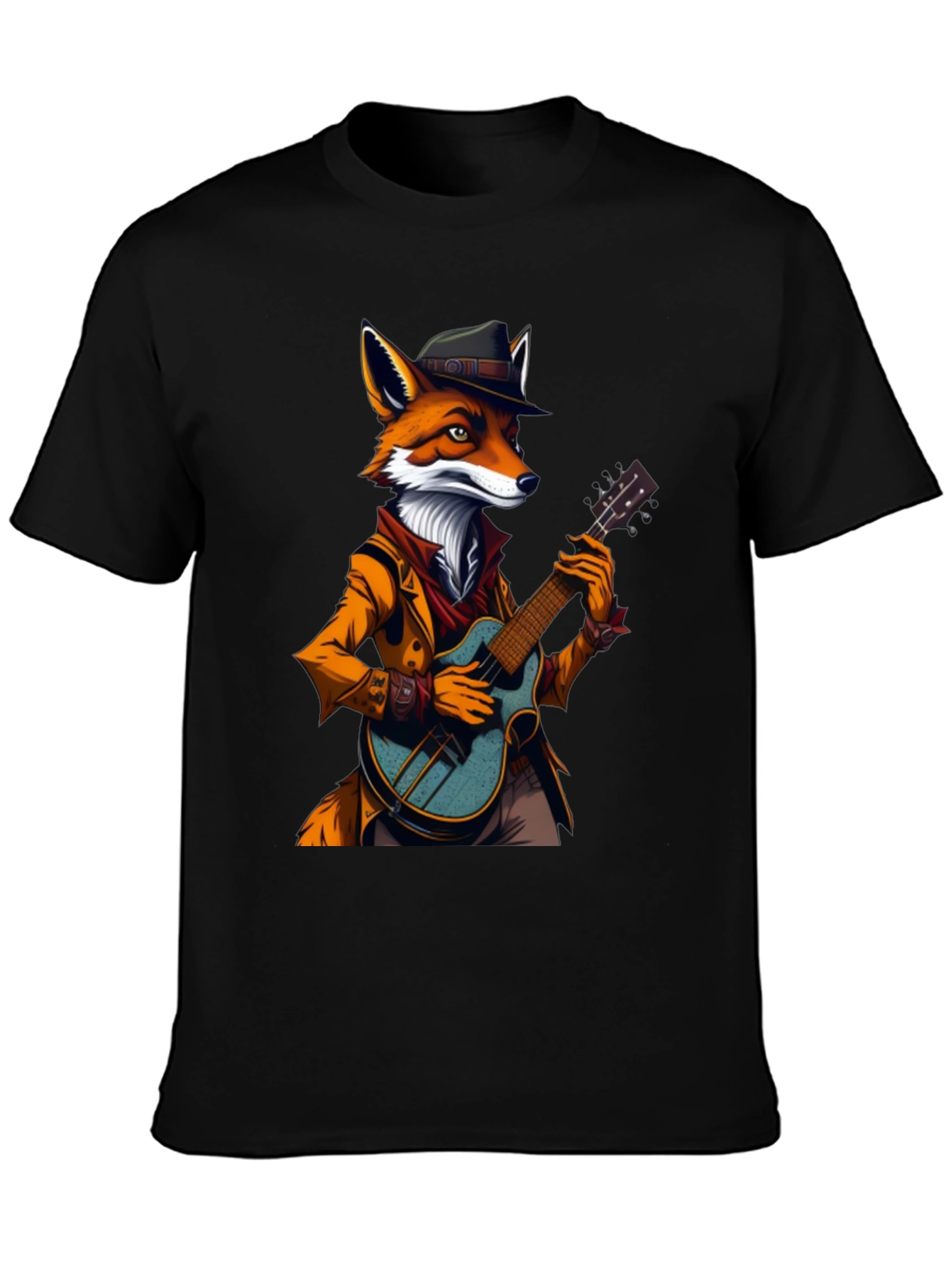 Black Fox Musician Graphic Tee - Cool Animal Shirt view 3