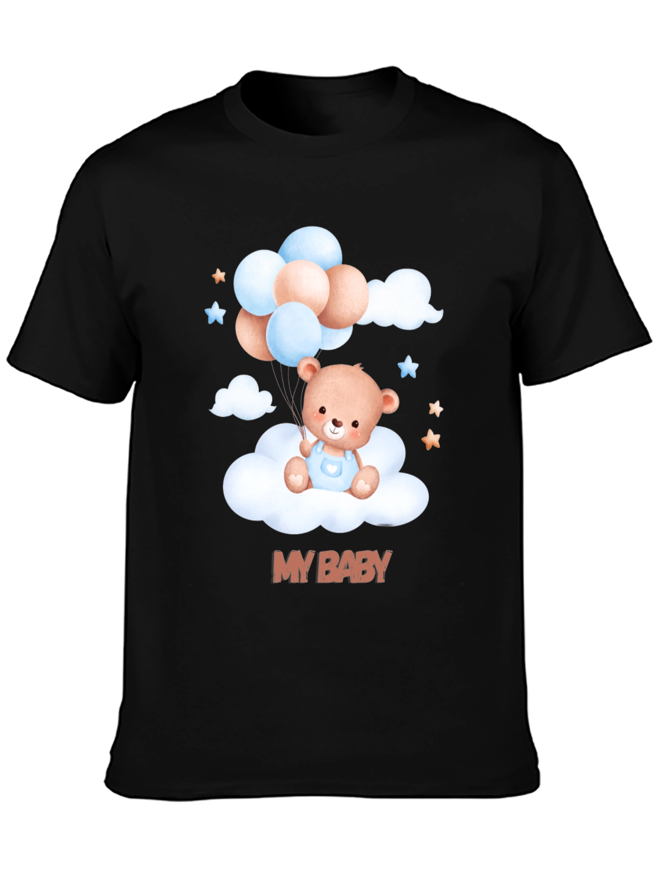 Black Cute "My Baby" Bear & Balloons Black T-Shirt view 3