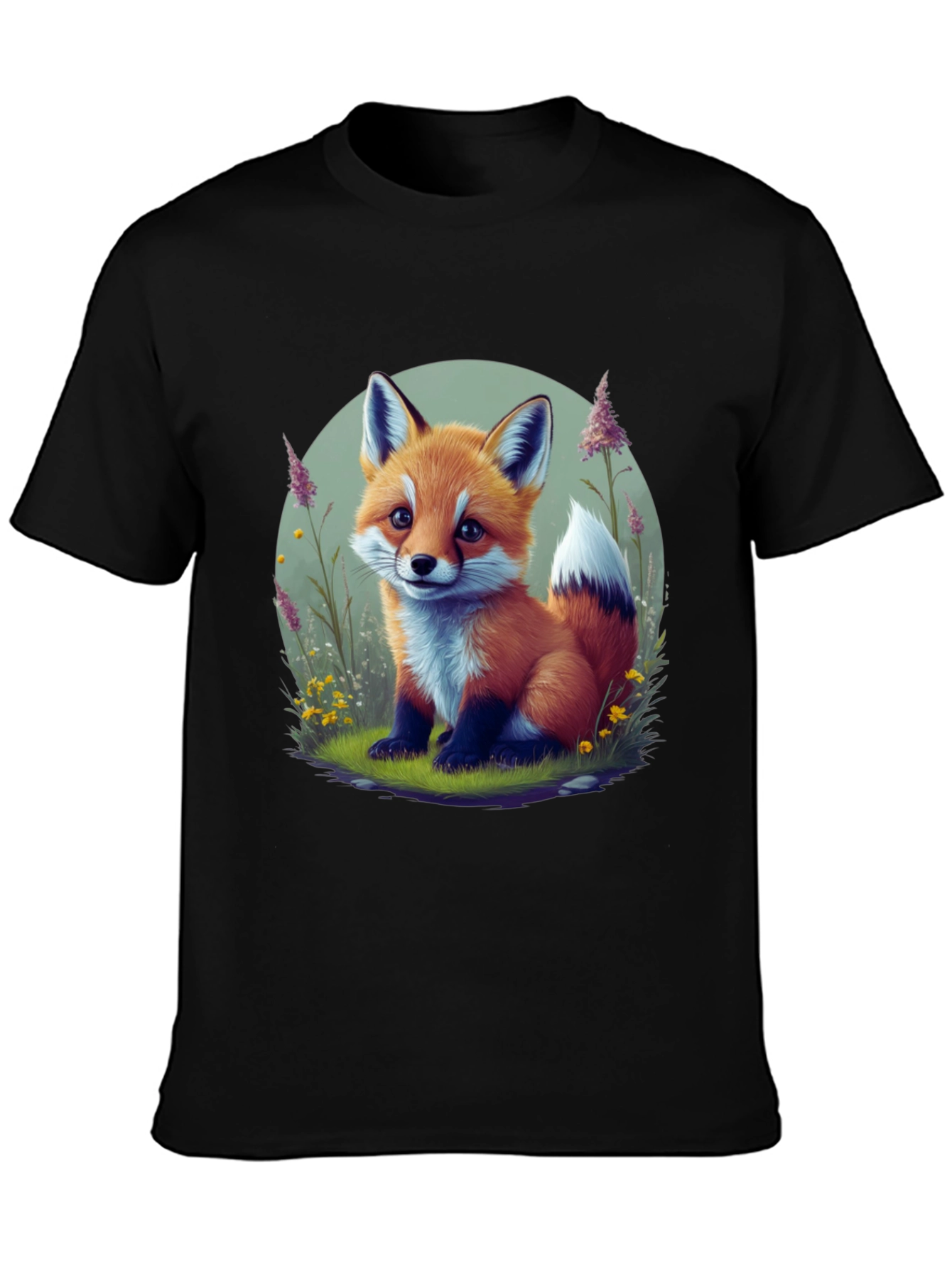 Black Cute Fox Graphic Tee - Soft Black Cotton view 3