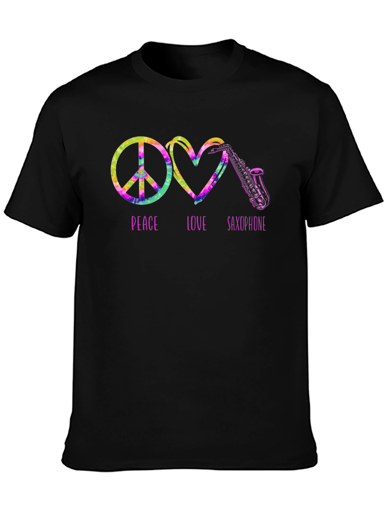 Black Peace Love Saxophone Tie Dye Graphic T-Shirt view 3