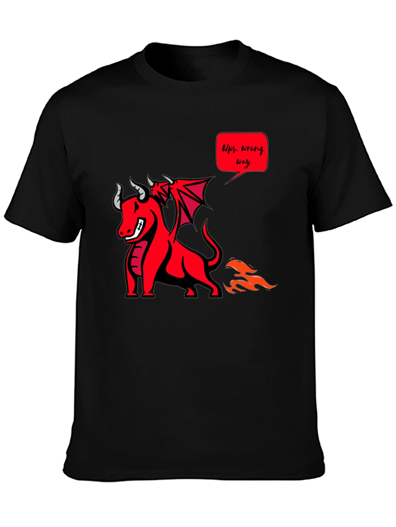 Black Funny Dragon T-Shirt - Ups, Wrong Way! view 3