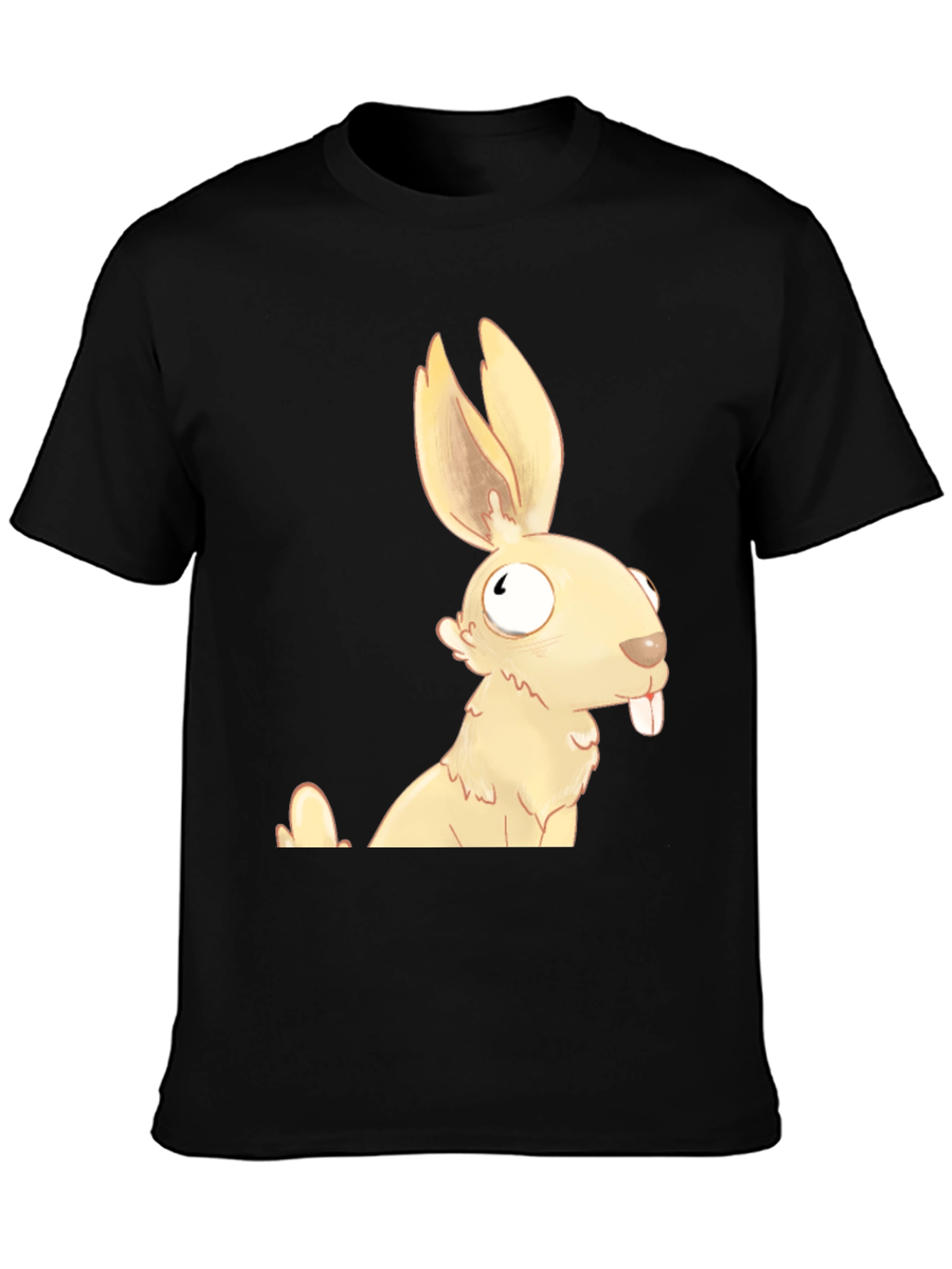 Black Funny Cartoon Rabbit Graphic T-Shirt view 3
