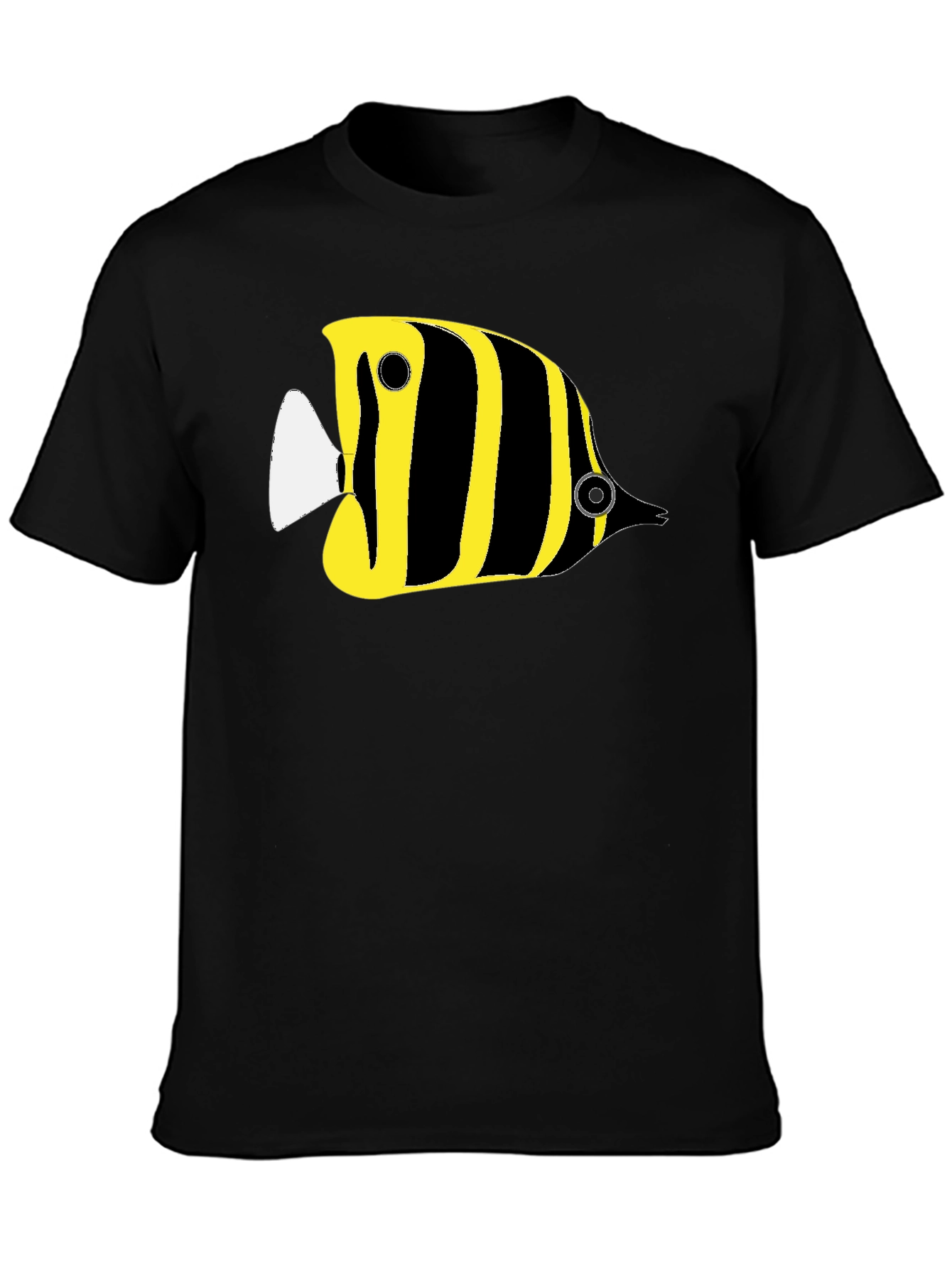 Black Black T-Shirt with Yellow Striped Fish Graphic view 3
