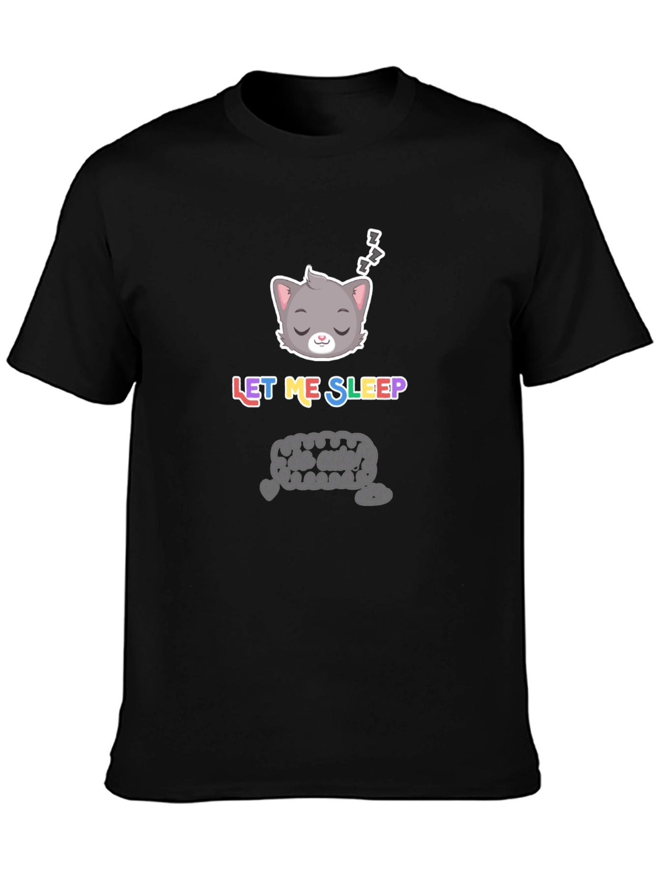 Black Cute Cat Sleeping T-Shirt - Unisex Black Tee view 3