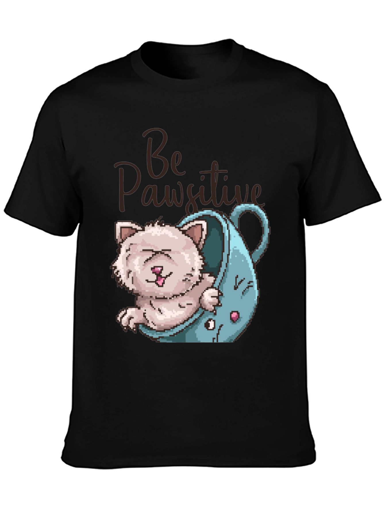 Black Be Pawsitive Cat Lover T-Shirt view 3