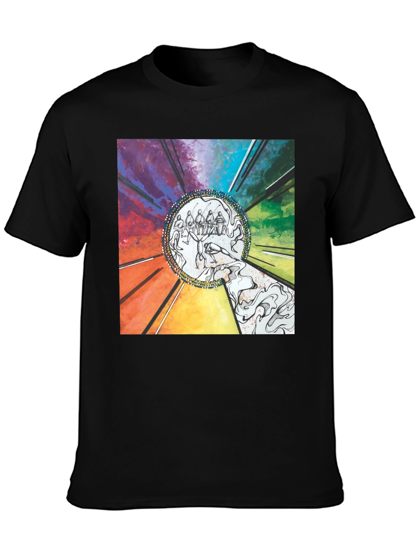 Black Colorful Graphic Print Black T-Shirt view 3
