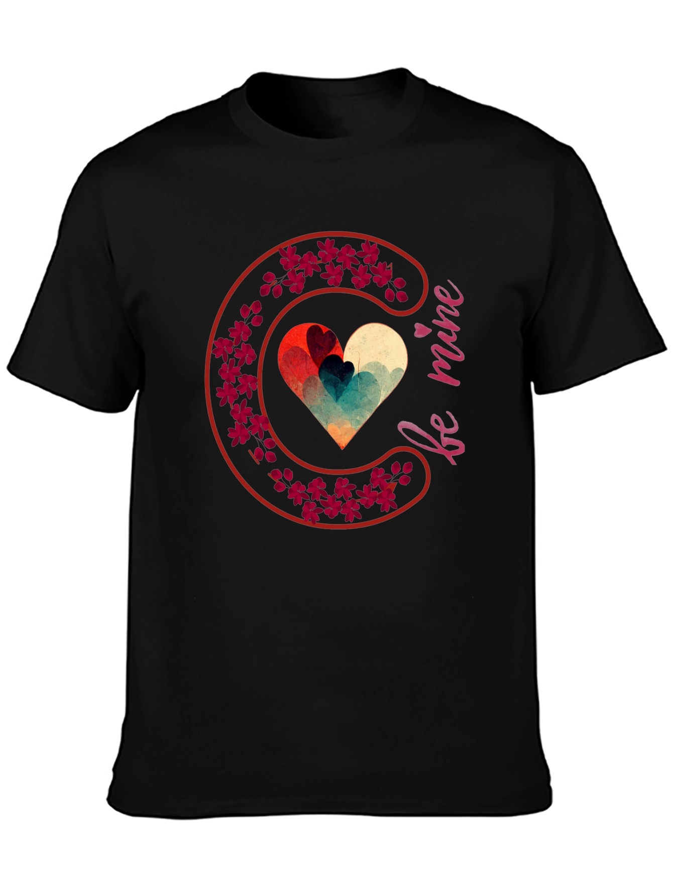Black Be Mine Heart Valentine's T-Shirt view 3