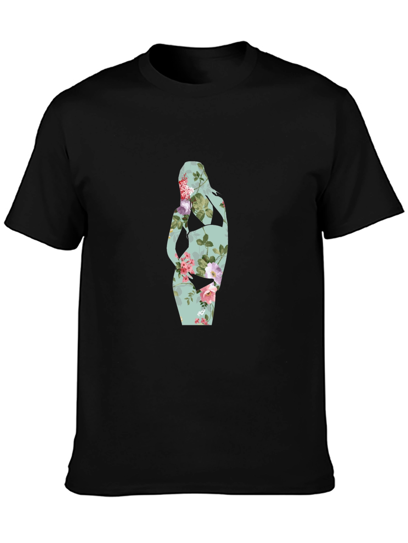 Black Floral Silhouette Maternity T-Shirt view 3