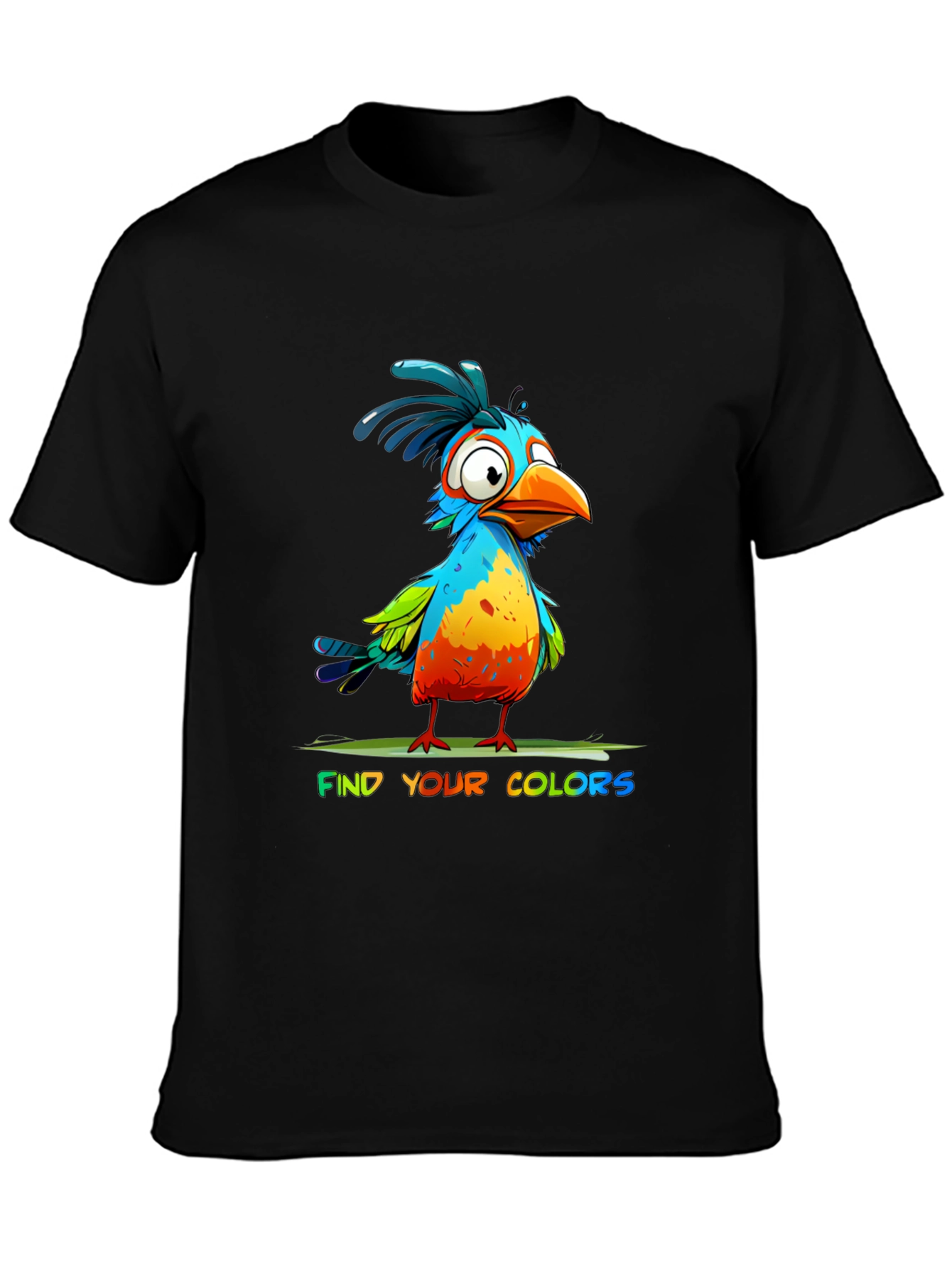 Black Colorful Cartoon Bird T-Shirt - Find Your Colors view 3