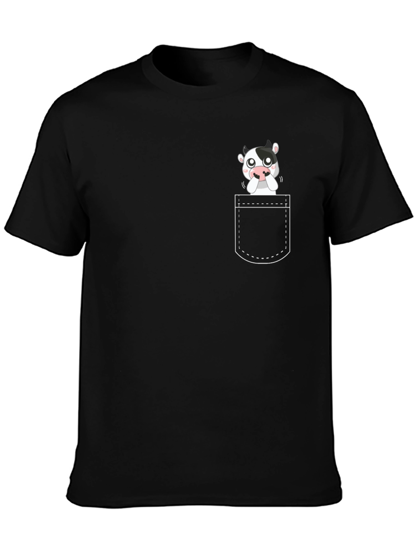 Black Cute Cow Pocket Graphic Tee - Black Cotton Comfort view 3