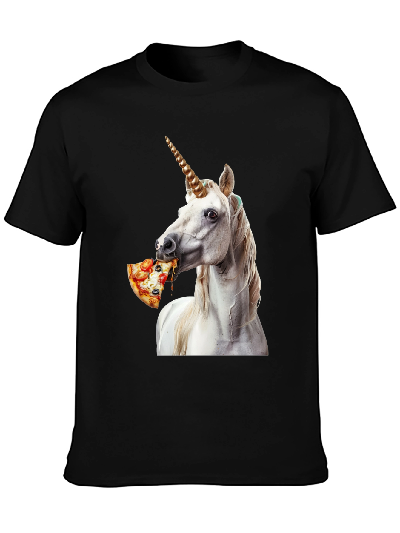 Black Unicorn Eating Pizza Graphic Tee view 3