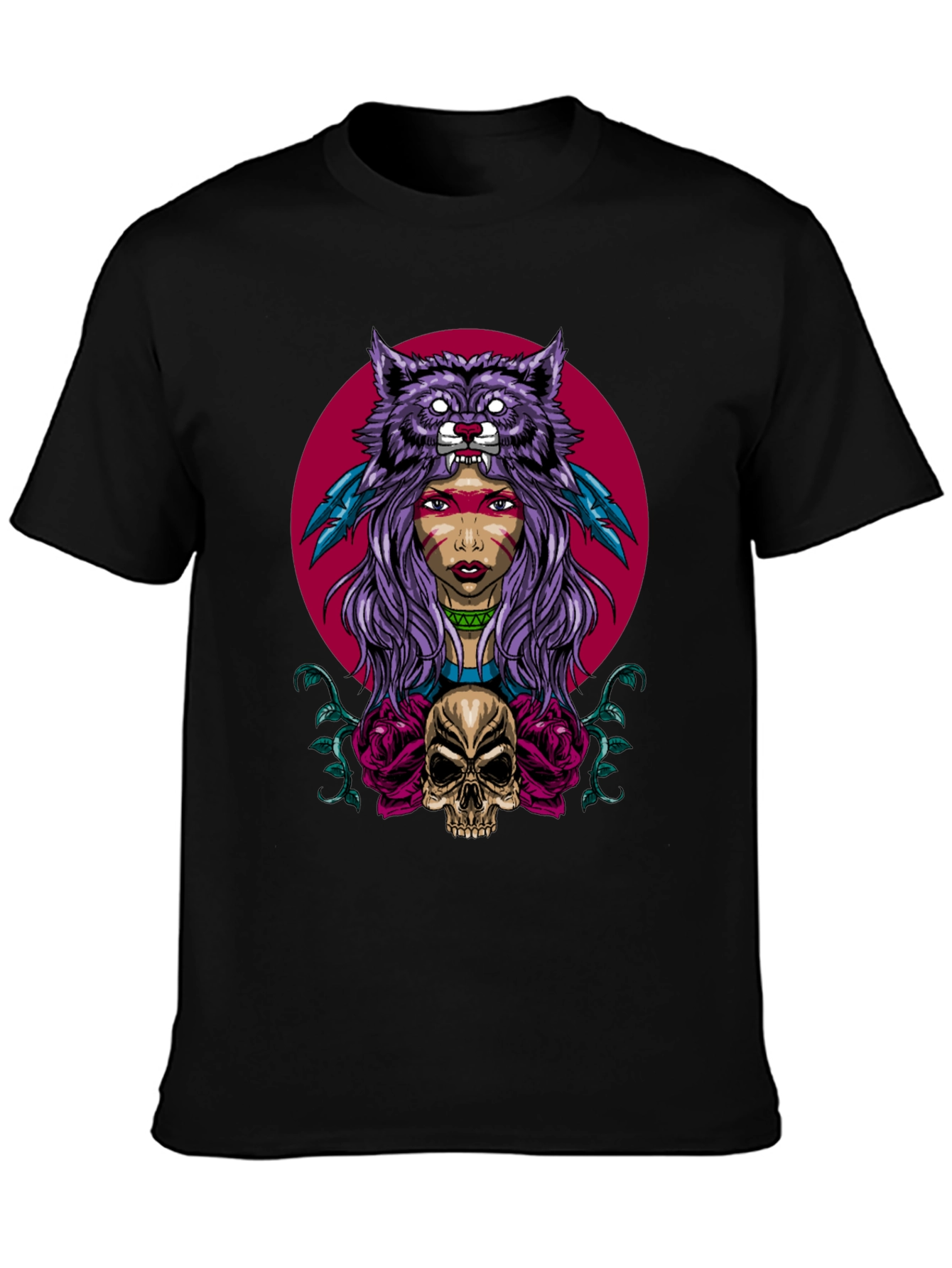 Black Wolf Headdress Skull Graphic Tee view 3