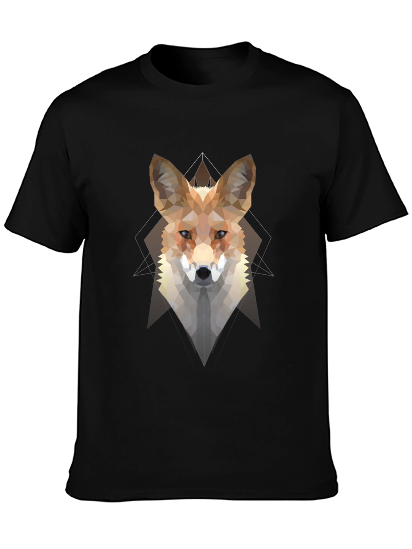Black Geometric Fox Graphic Tee - Men's Black T-Shirt view 3
