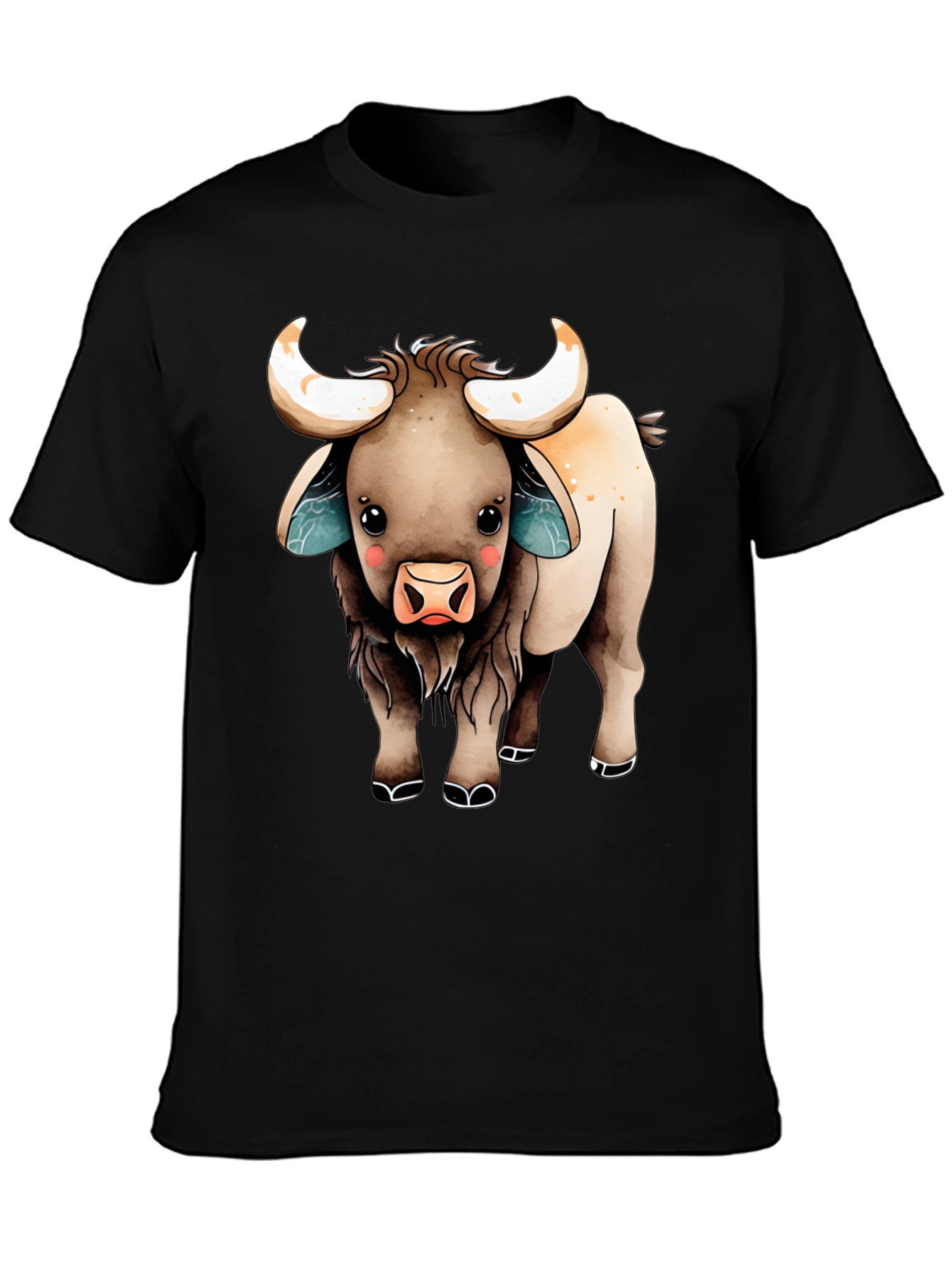 Black Cute Cartoon Highland Cow T-Shirt view 3