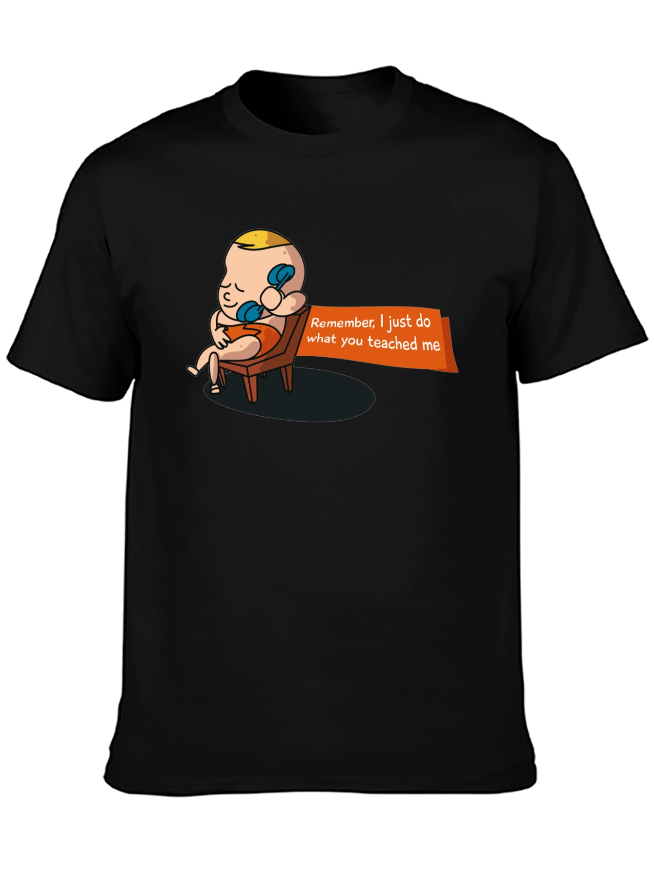Black Funny Baby On Phone Graphic Tee - Remember What You Taught Me! view 3