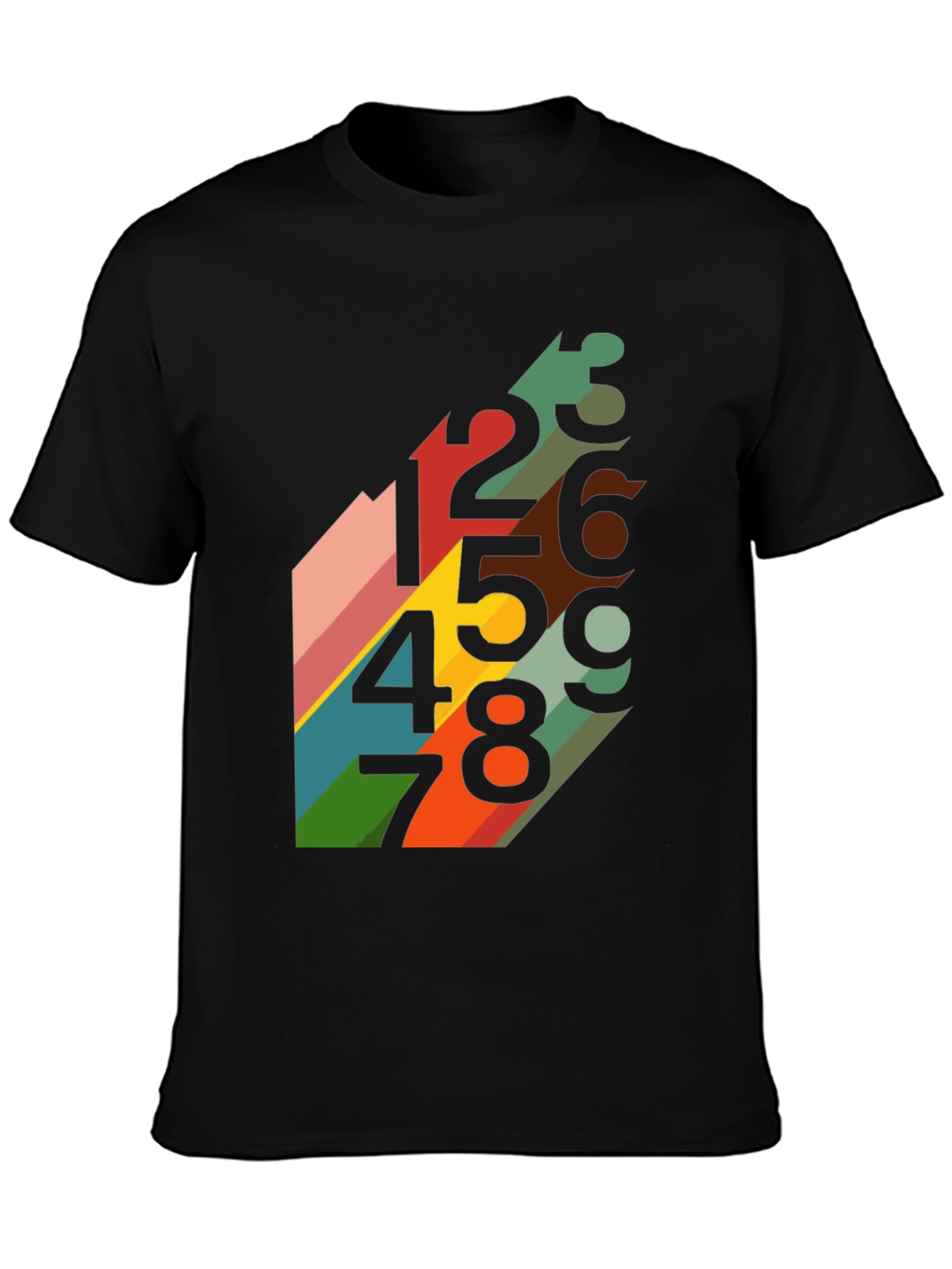 Black Retro Number Pattern Black T-Shirt view 3