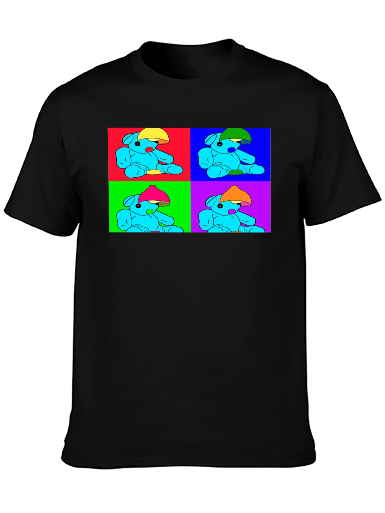 Black Pop Art Teddy Bear Graphic Tee - Unique Design view 3