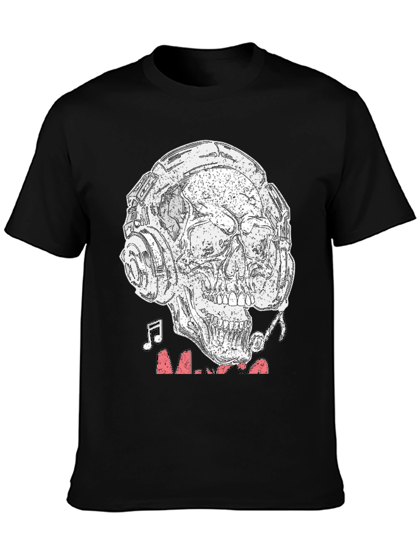 Black Skull Headphones Graphic T-Shirt - Rock & Roll Vibe view 3