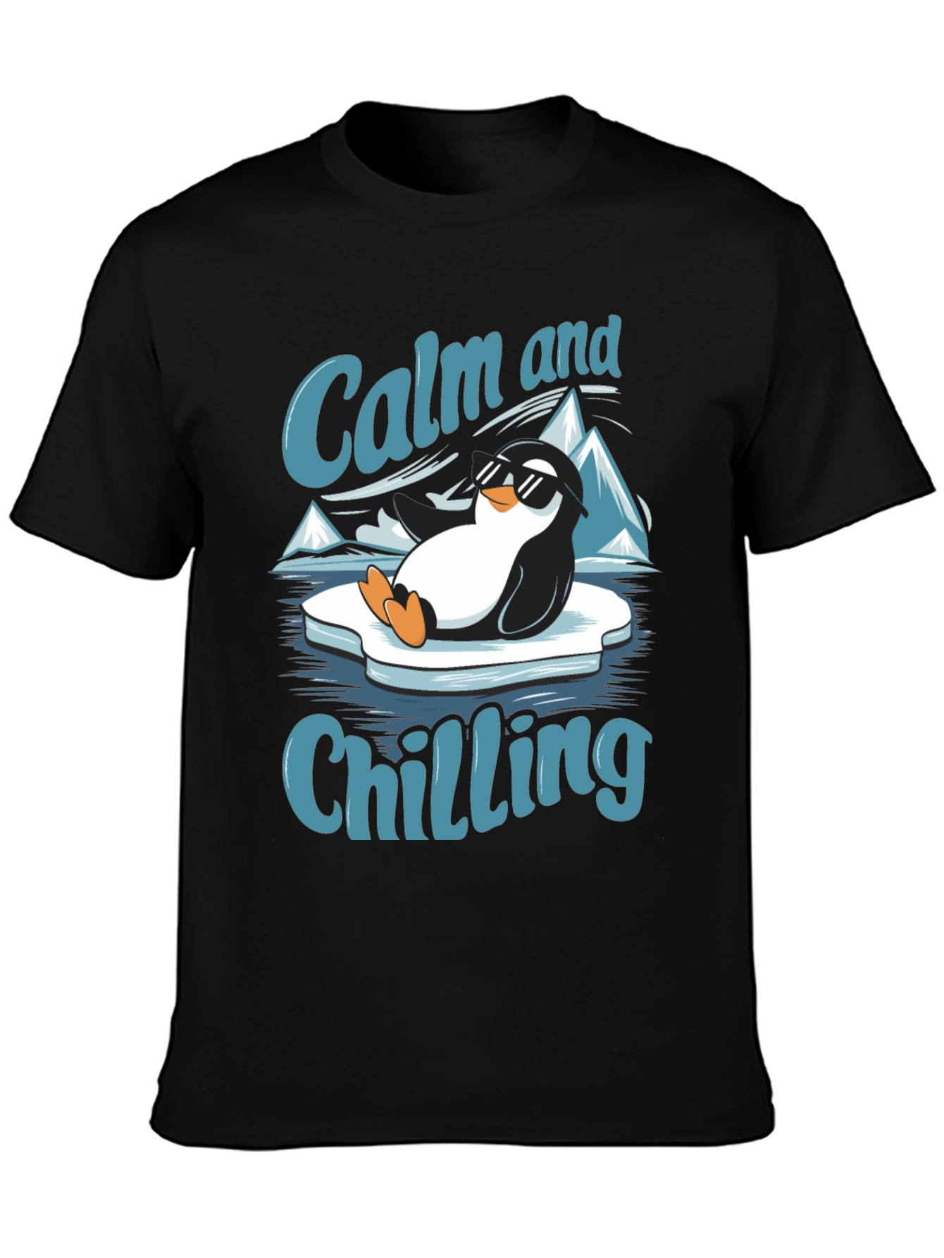 Black Calm and Chilling Penguin T-Shirt view 3