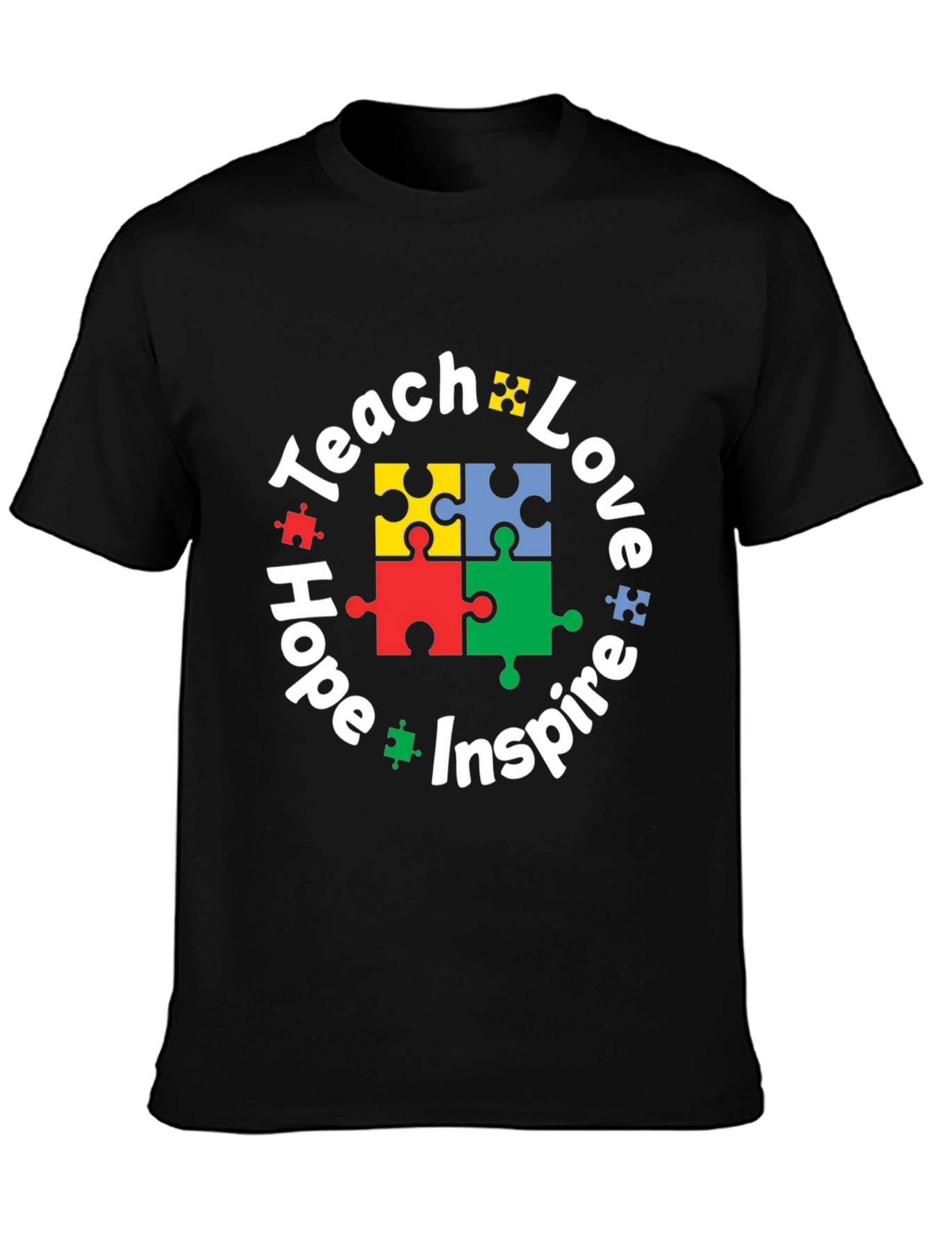 Black Teach Love Hope Inspire Puzzle Piece T-Shirt view 3