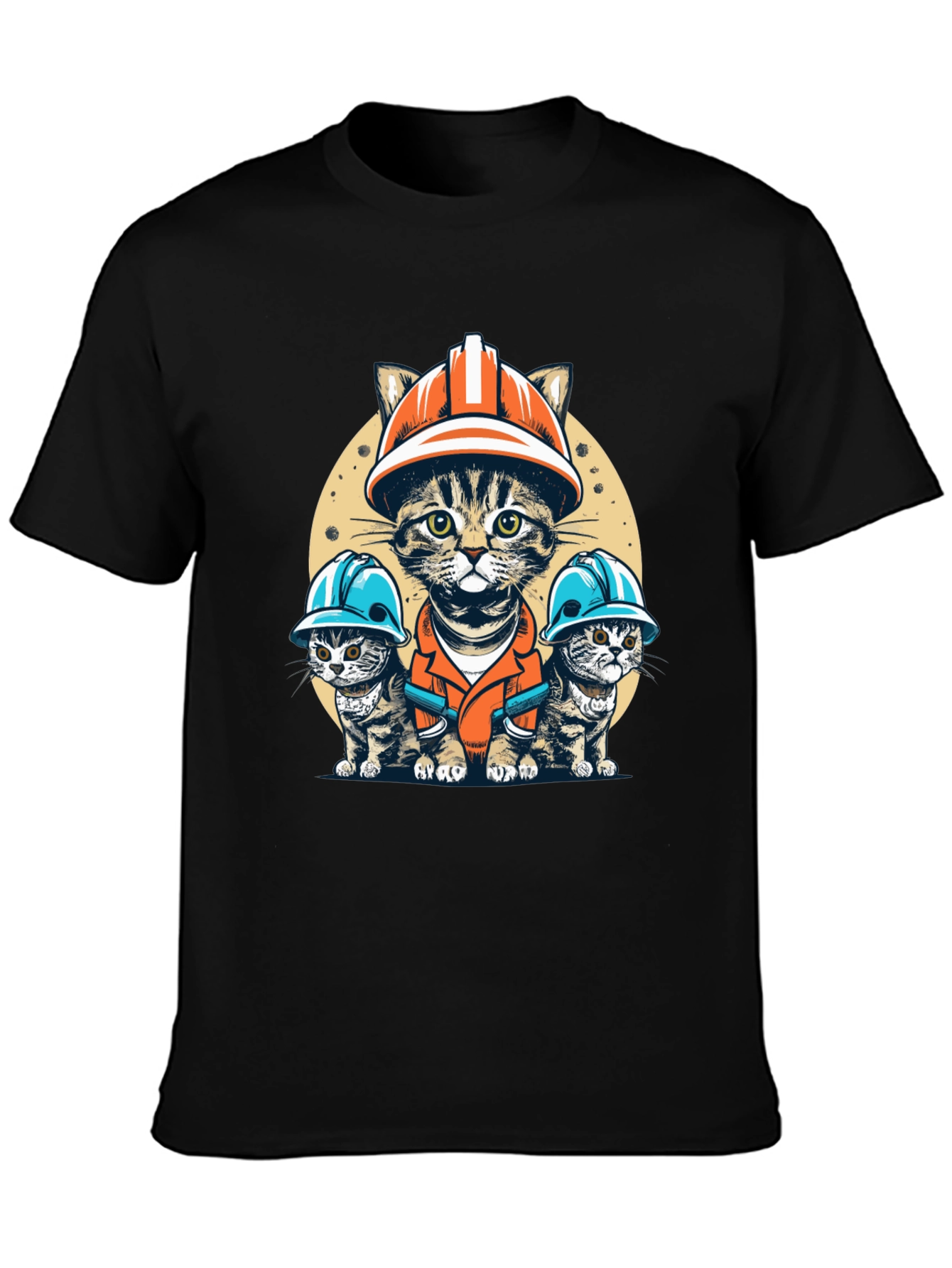 Black Construction Cats T-Shirt Funny Kitten Builder Crew Tee view 3