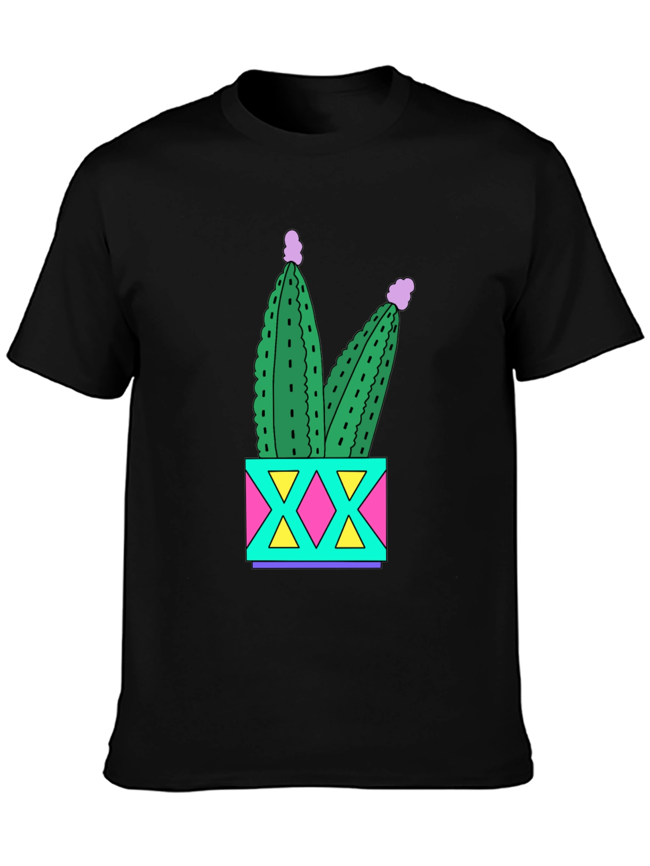 Black Fun Cactus T-Shirt - Black Cotton Graphic Tee view 3