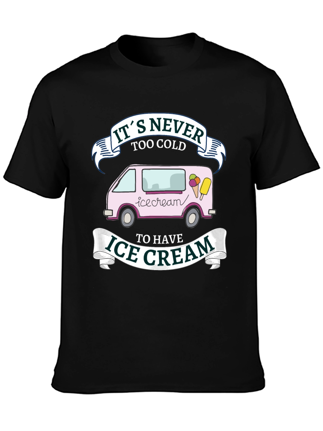 Black It's Never Too Cold Ice Cream Graphic T-Shirt view 3