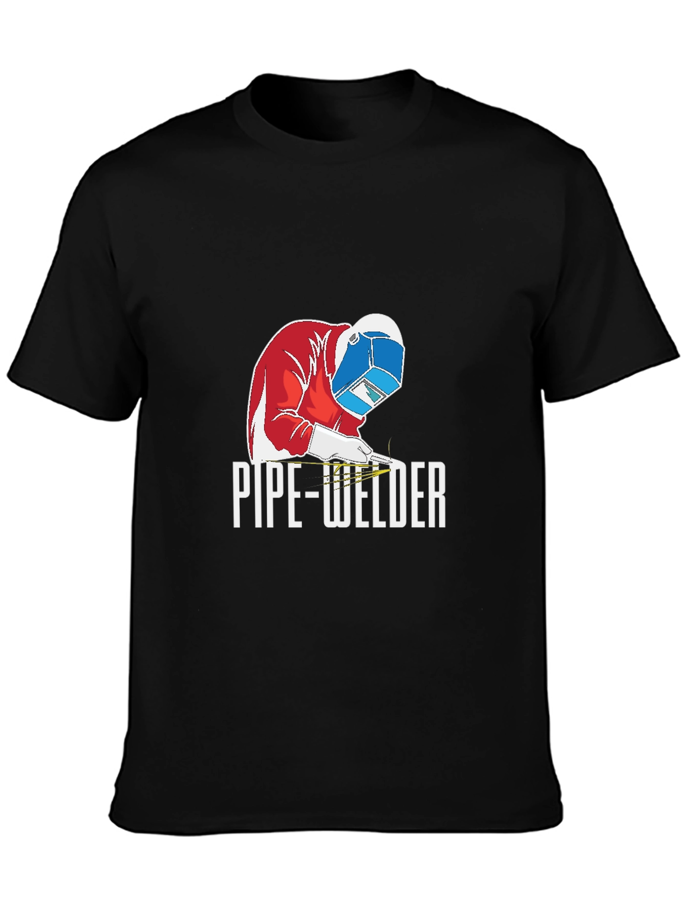Black Pipe Welder Graphic T-Shirt - Black Crew Neck Tee view 3