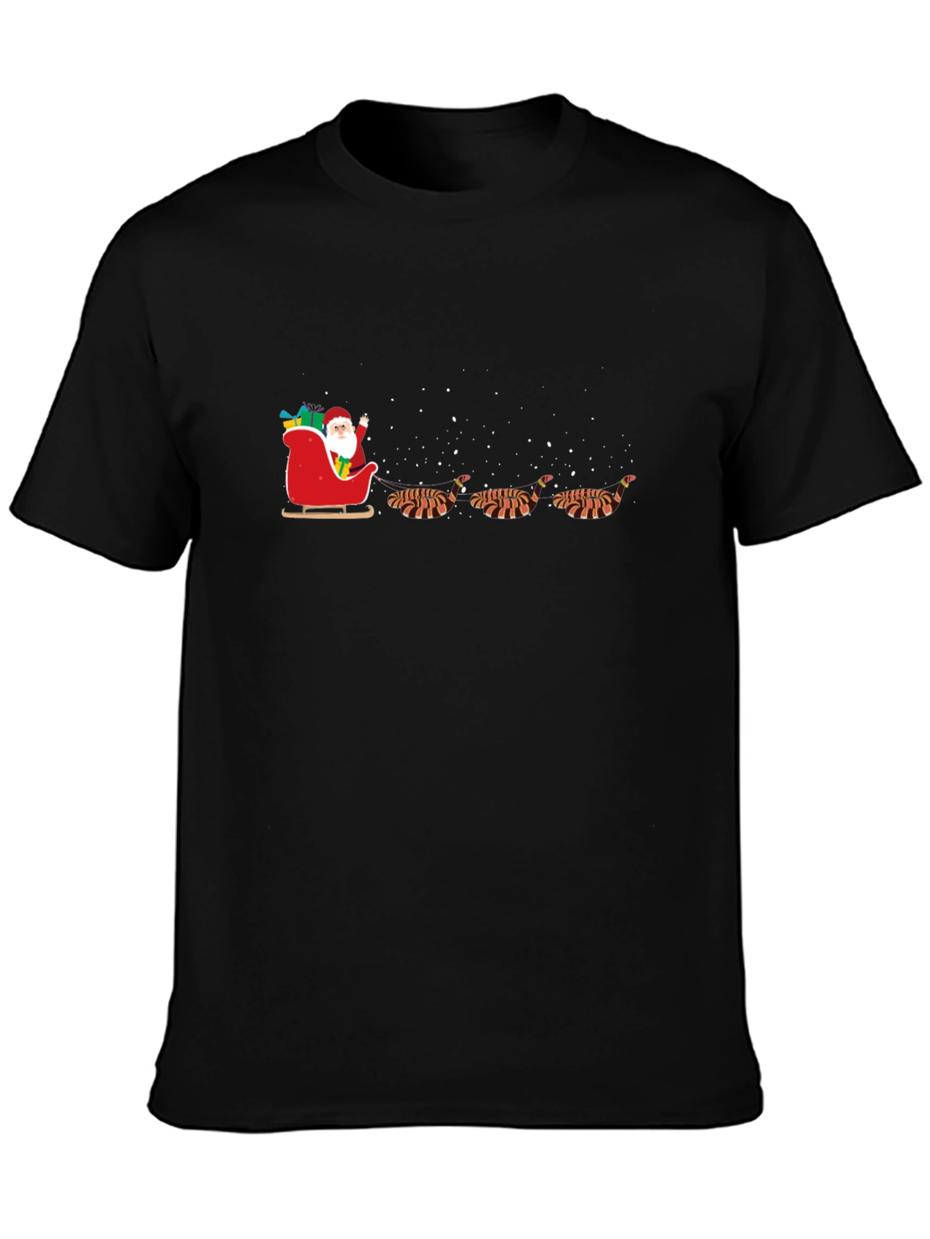 Black Santa's Sleigh Pulled by Tiger T-Shirt view 3