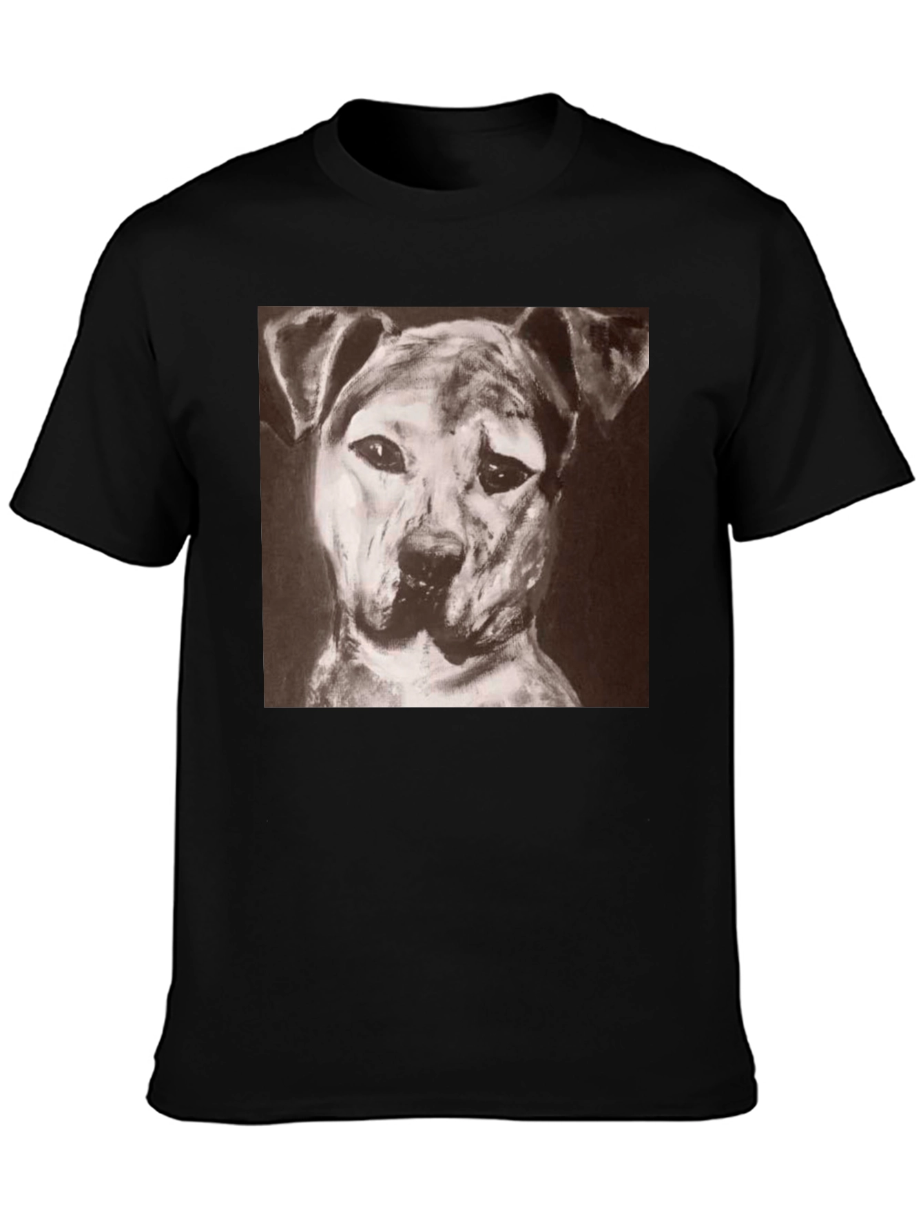 Black Dog Portrait Black T-Shirt - Artistic Graphic Tee view 3