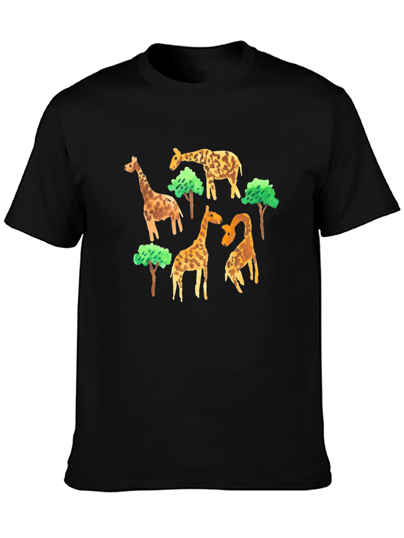 Black Giraffe Pattern T-Shirt - Black view 3
