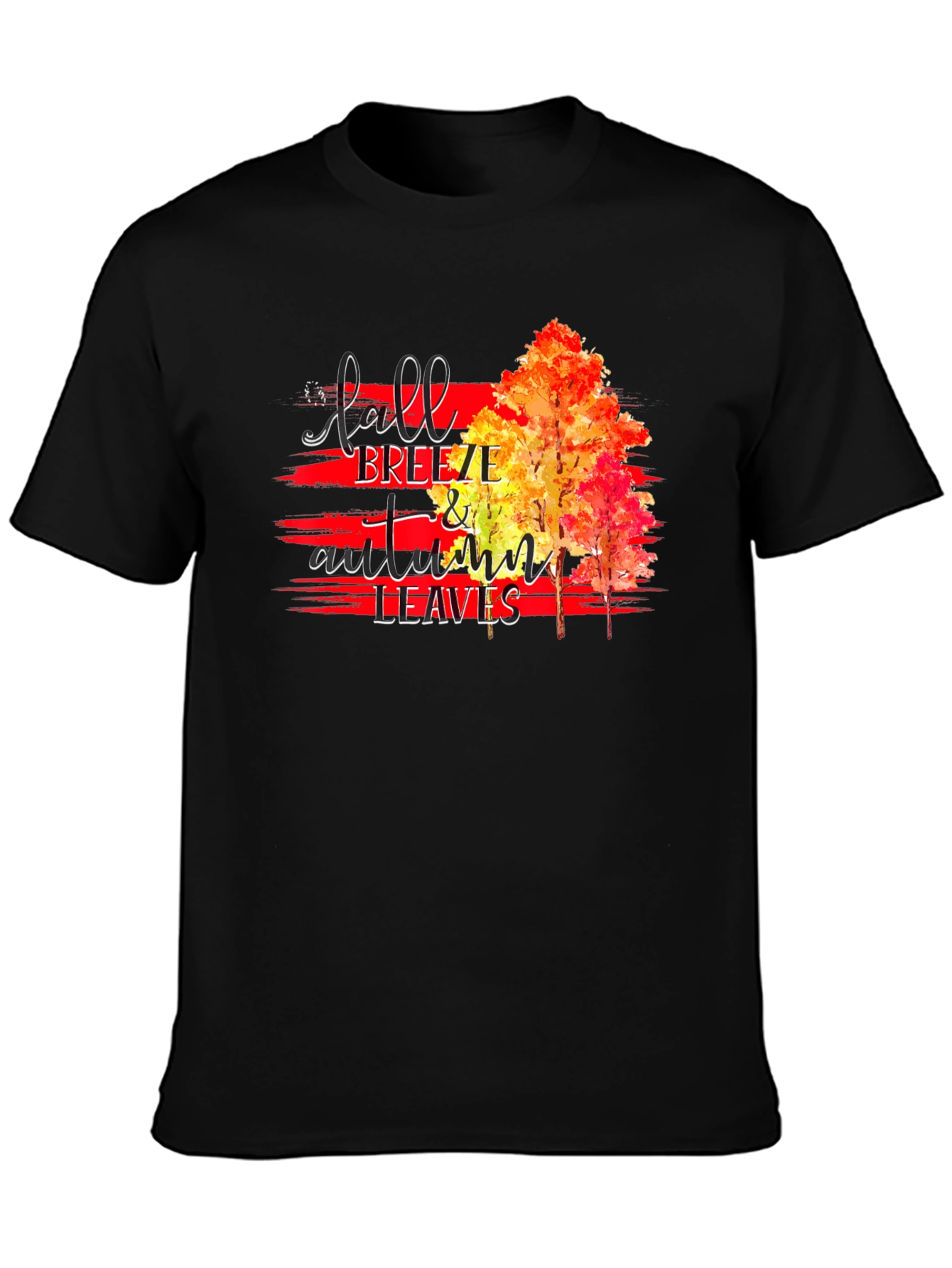 Black Fall Breeze & Autumn Leaves Graphic T-Shirt view 3