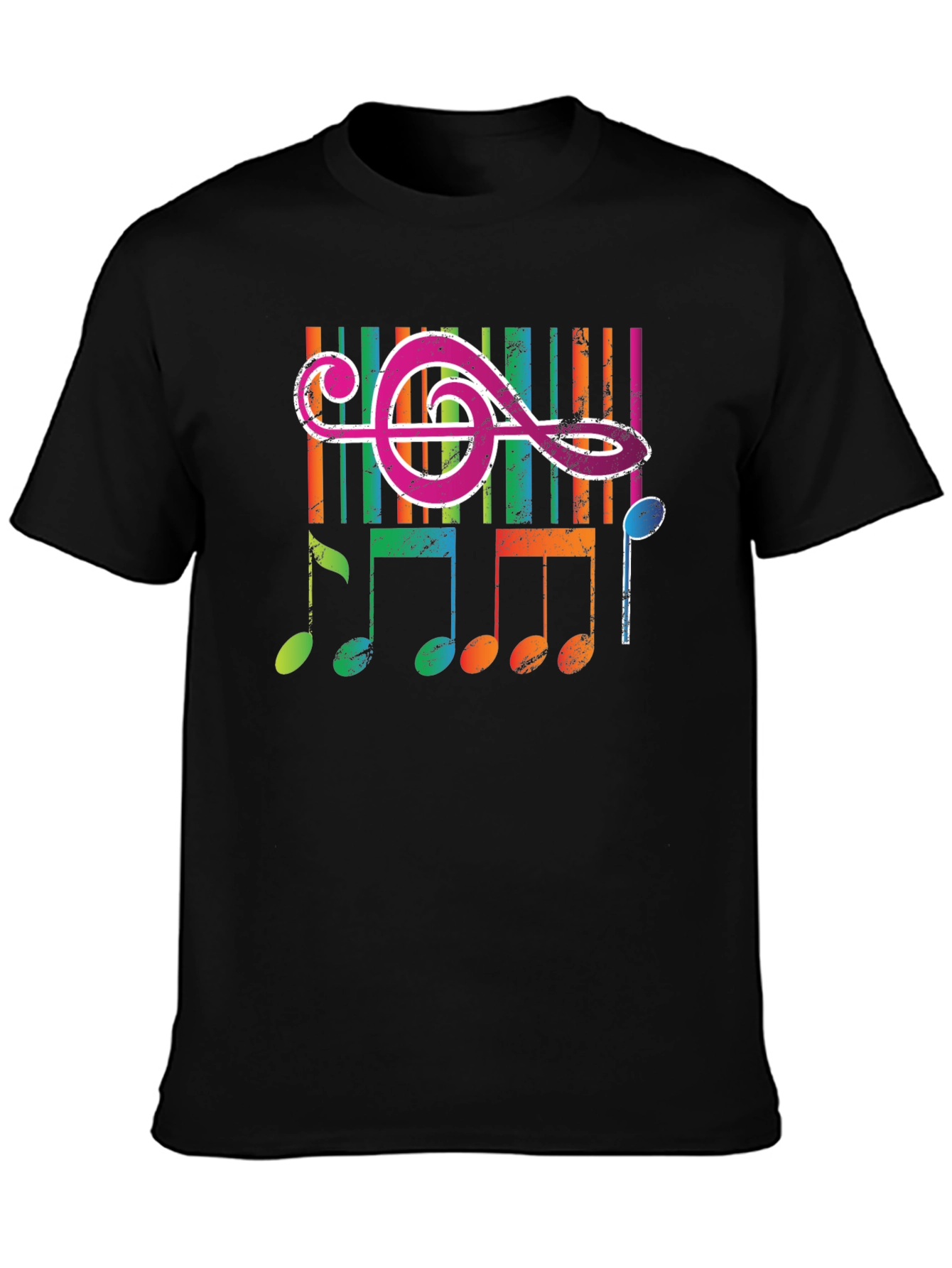 Black Colorful Music Notes Graphic T-Shirt view 3