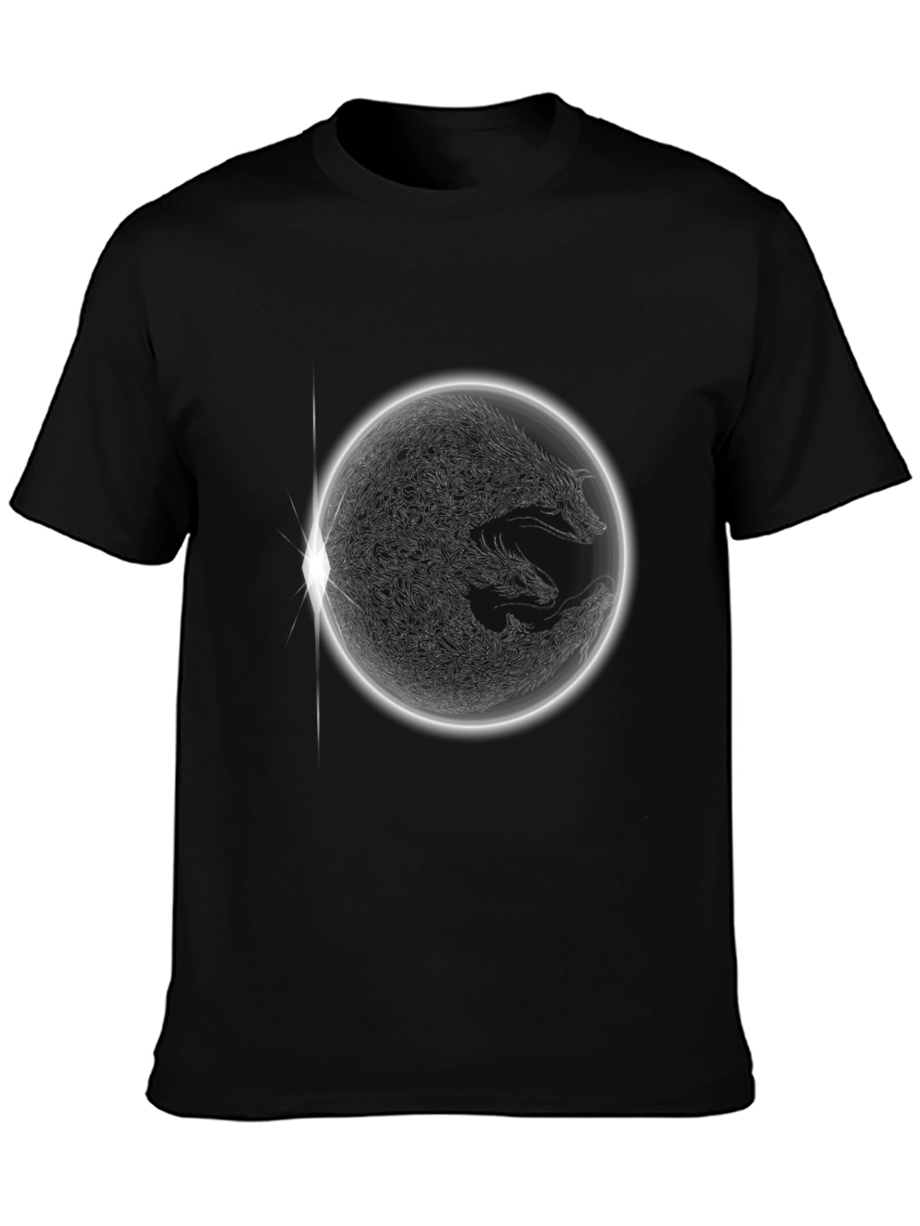 Black Wolf Eclipse Graphic Black T-Shirt view 3