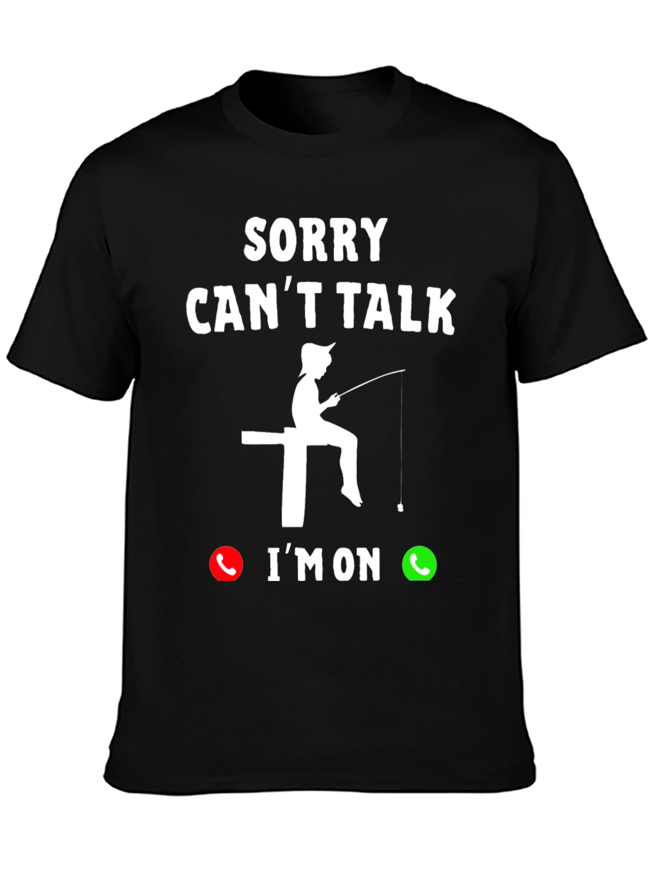 Black Sorry, Can't Talk Fishing T-Shirt view 3