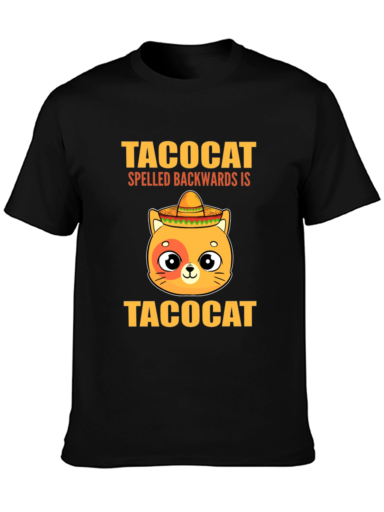 Black Taco Cat T-Shirt - Spelled Backwards is TacoCat! Funny Tee view 3