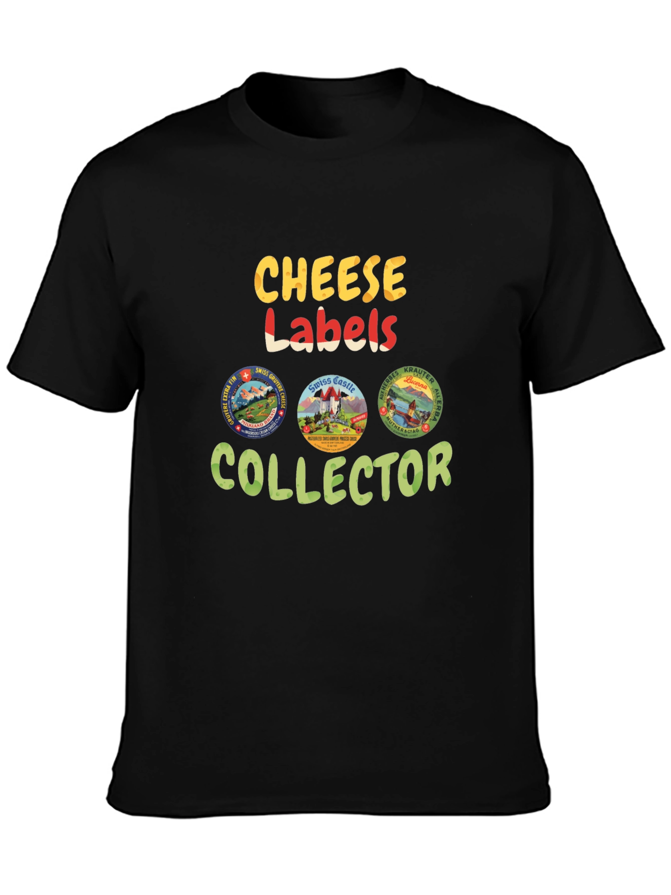 Black Cheese Labels Collector T-Shirt view 3