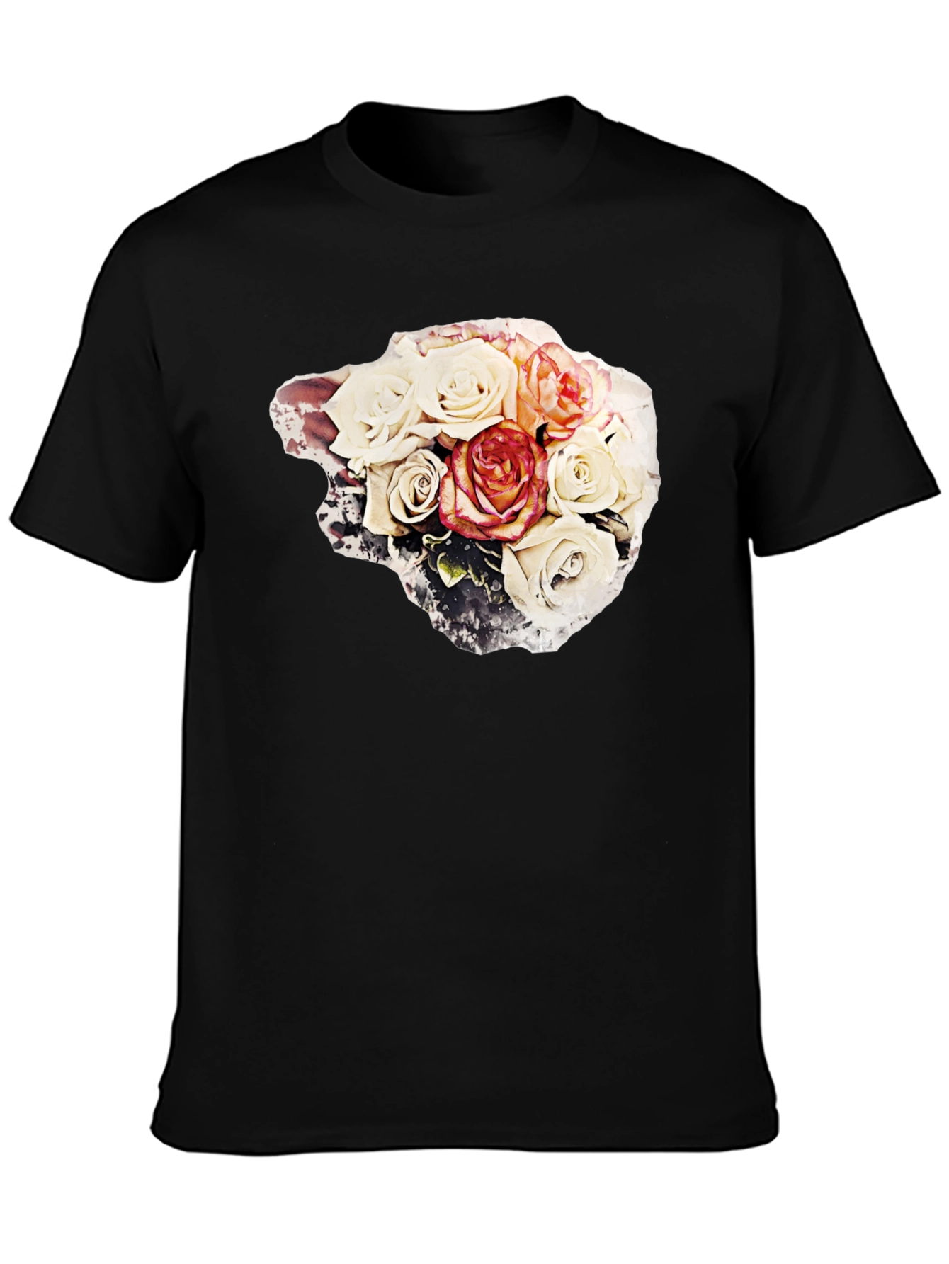Black Floral Bouquet Graphic Tee - Stylish Black T-Shirt view 3