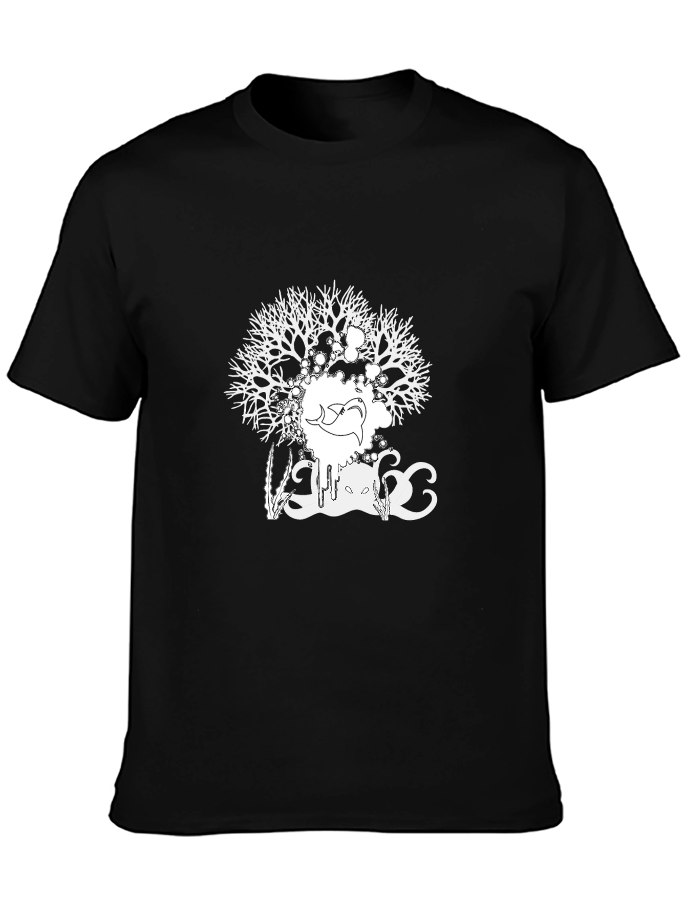 Black Abstract Tree Graphic Tee - Black Cotton Blend view 3