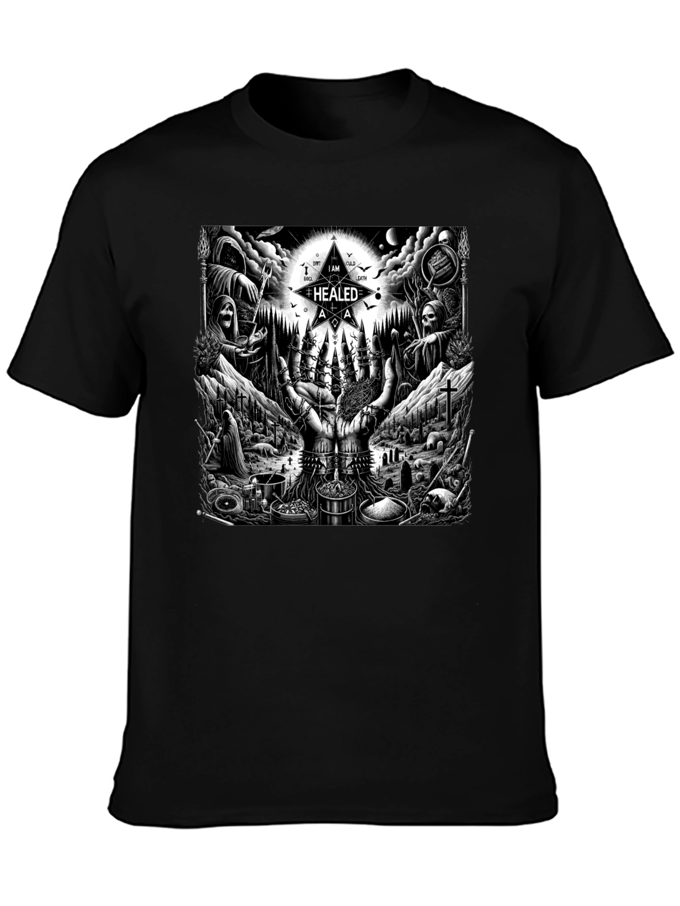 Black Occult Ritual Graphic T-Shirt - Dark Aesthetic Tee view 3