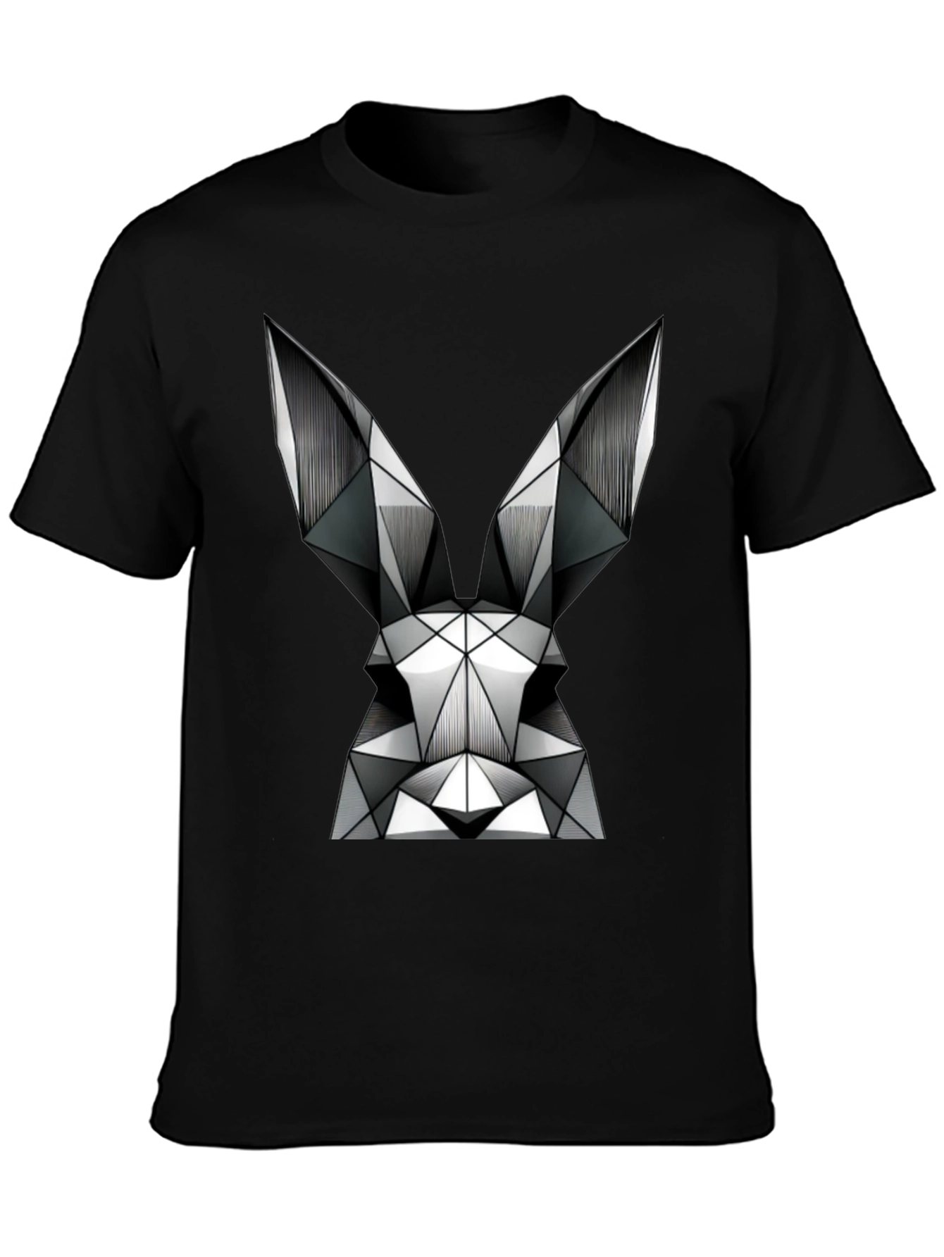 Black Geometric Rabbit Graphic Tee - Modern Black T-Shirt view 3