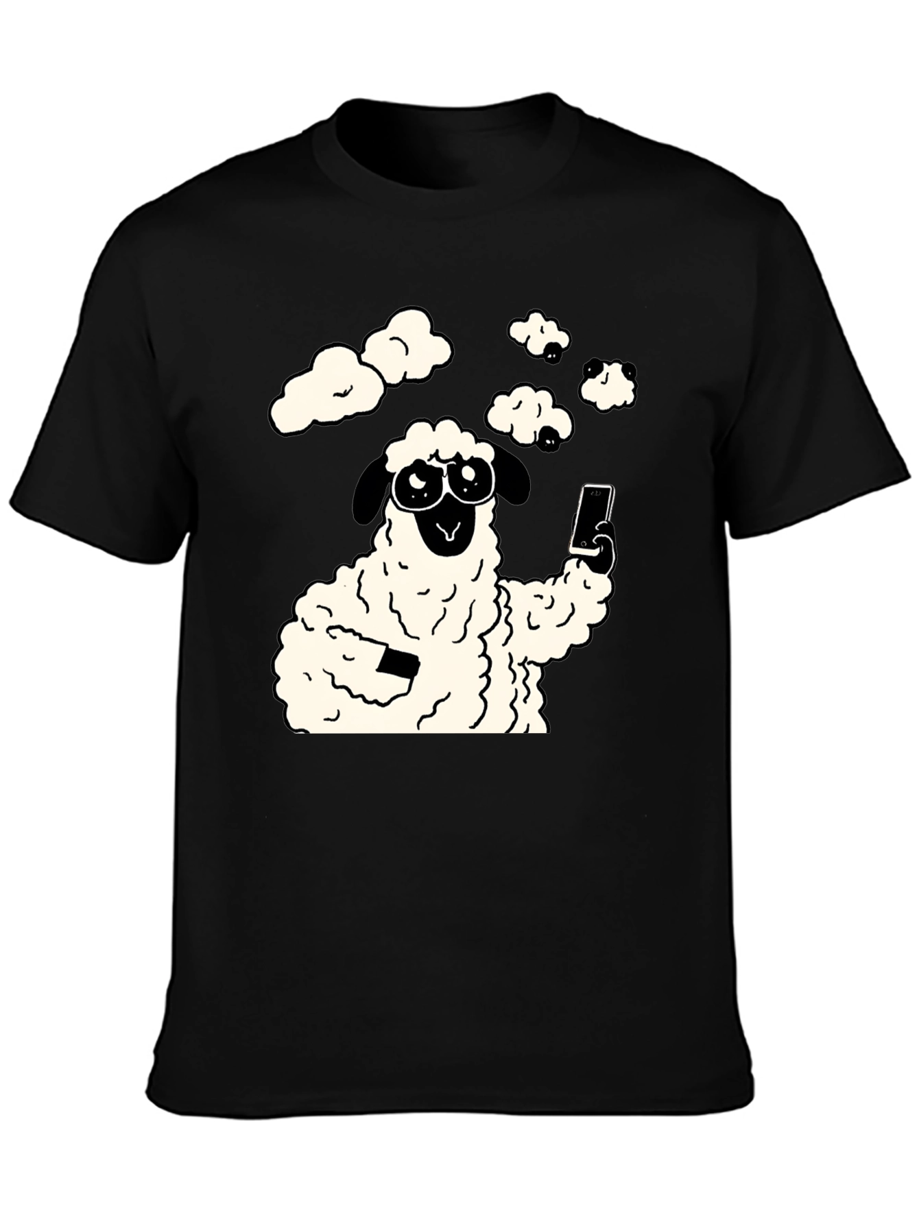 Black Funny Sheep Selfie Graphic Tee - Black view 3