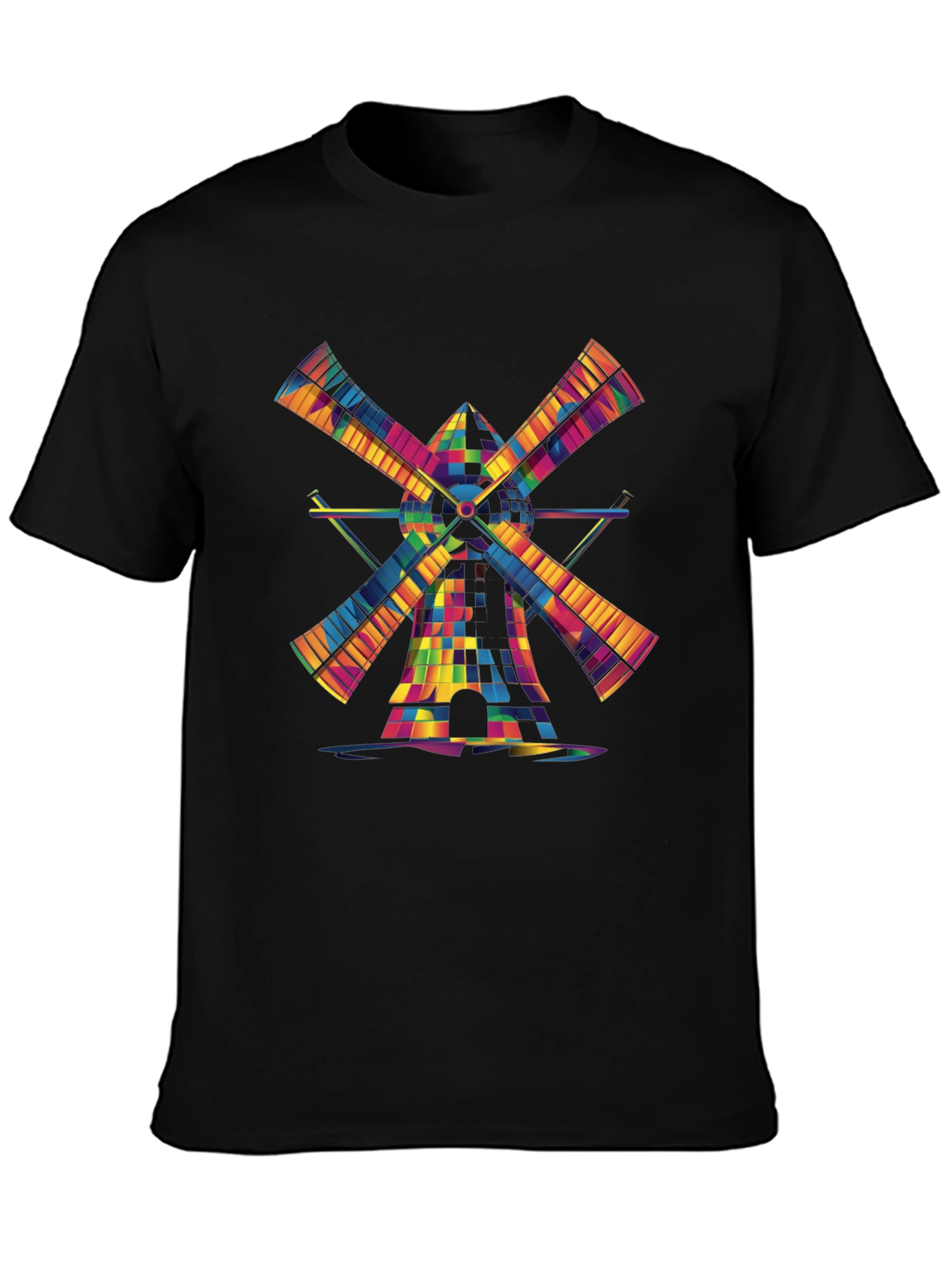 Black Colorful Windmill Graphic Tee - Modern Art Shirt view 3